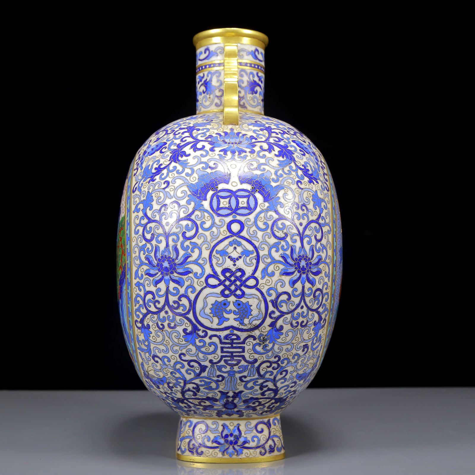 A Rare Cloisonne Dragon Pattern Double-Ears Vase - 7