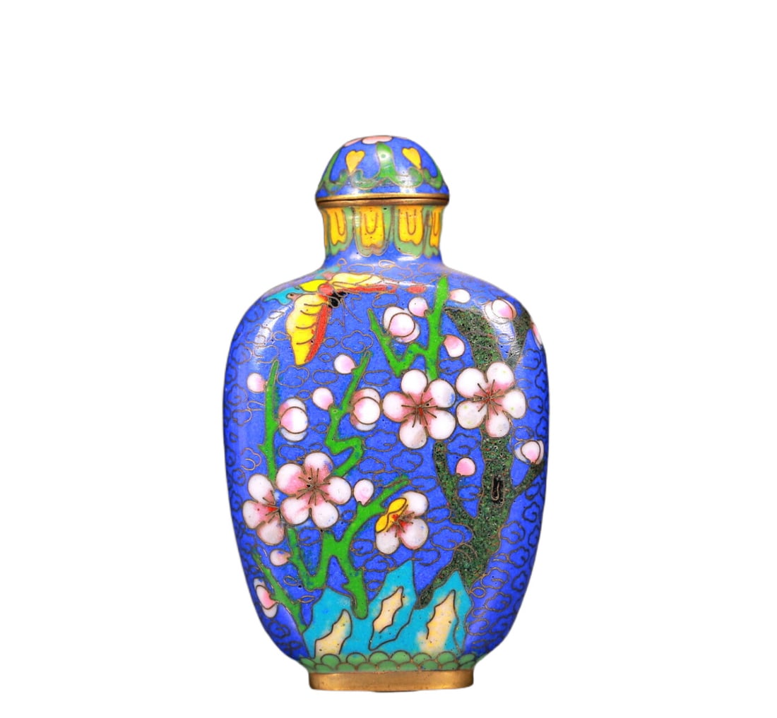 A Gorgeous Cloisonne 'Flower& Butterfly' Snuff Bottle (1 of 7)