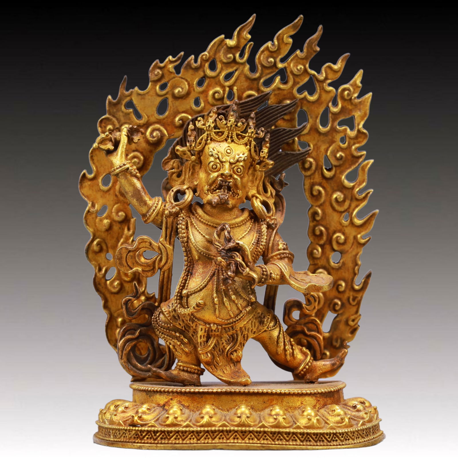 A Solemn Gilt Bronze Statue of Mammon: A Solemn Gilt Bronze Statue of Mammon,Qing Dynasty, China,Size:2.8inx1.4inx3.9in,Weight:180g 铜鎏金财神像,中国清代