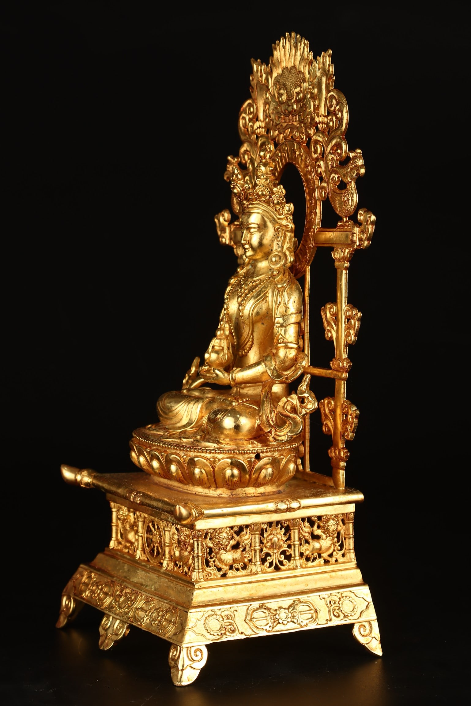 An Exquisite Gilt Bronze Phoenix Pattern Buddha Statue - 2