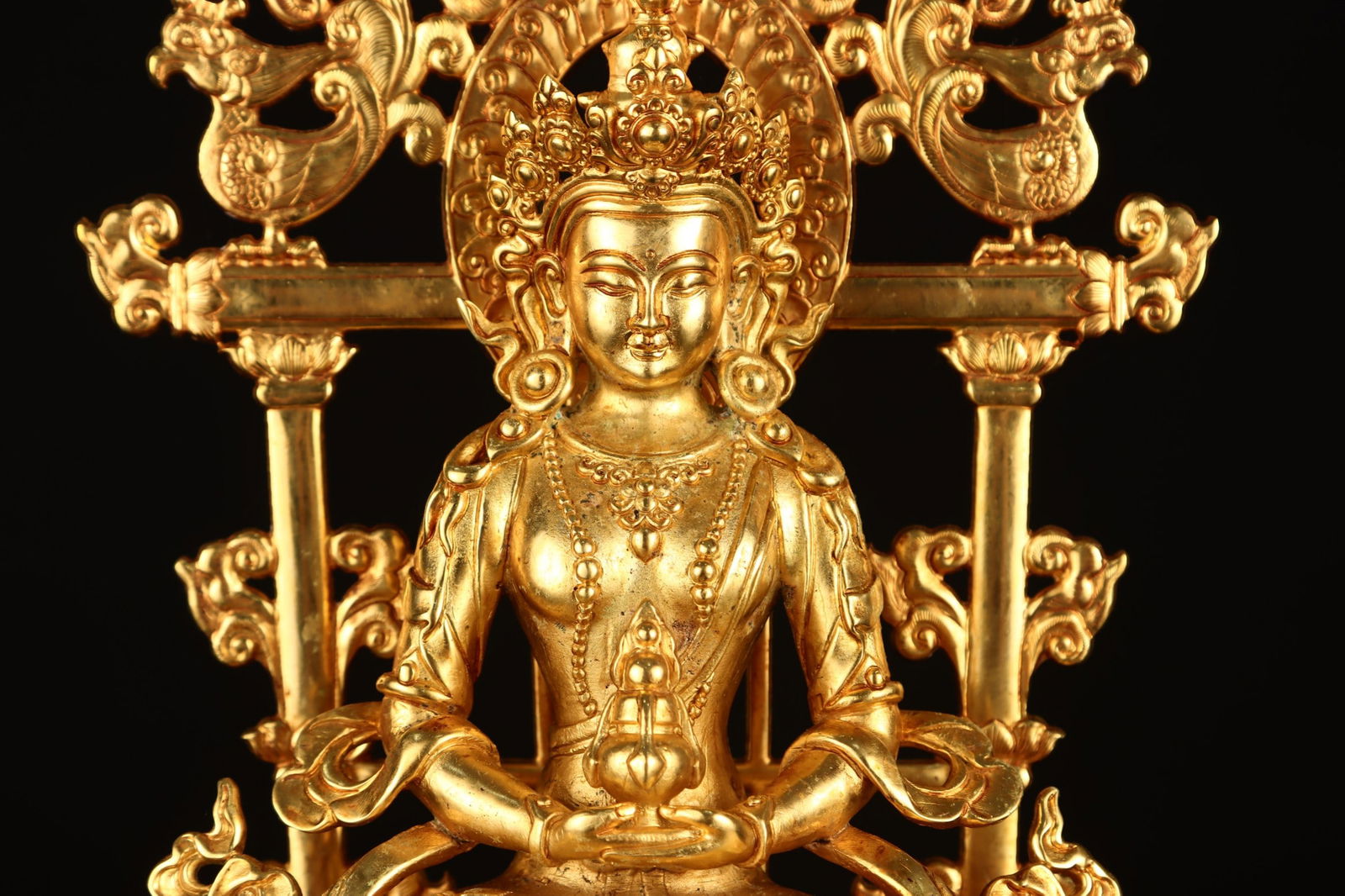 An Exquisite Gilt Bronze Phoenix Pattern Buddha Statue - 6