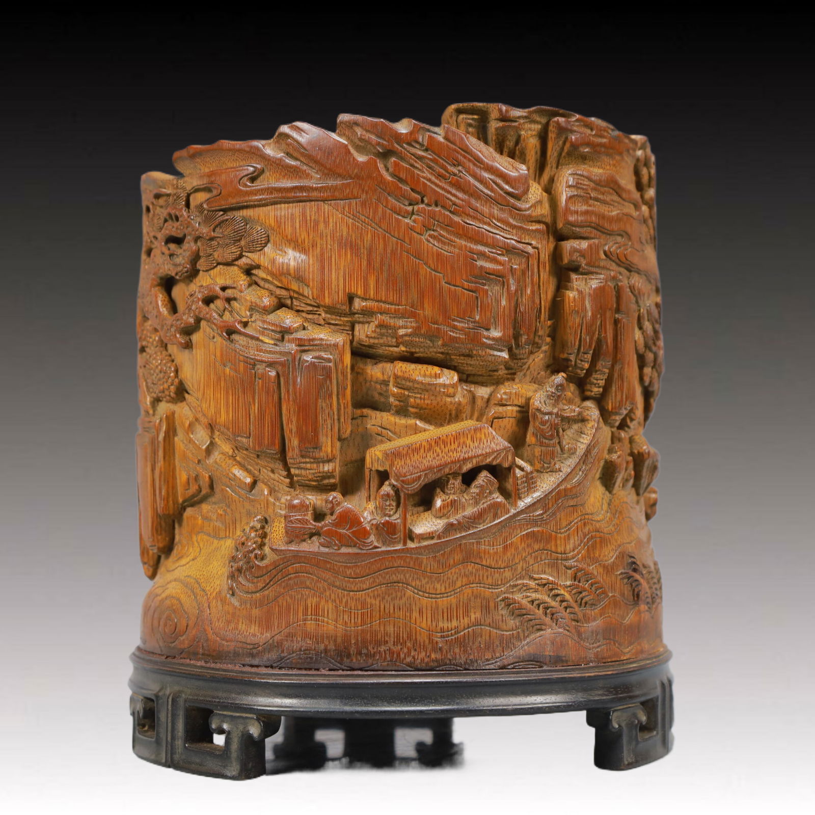 An Exquisite Bamboo Landscape and Figure Pattern Brush Pot (1 of 6)