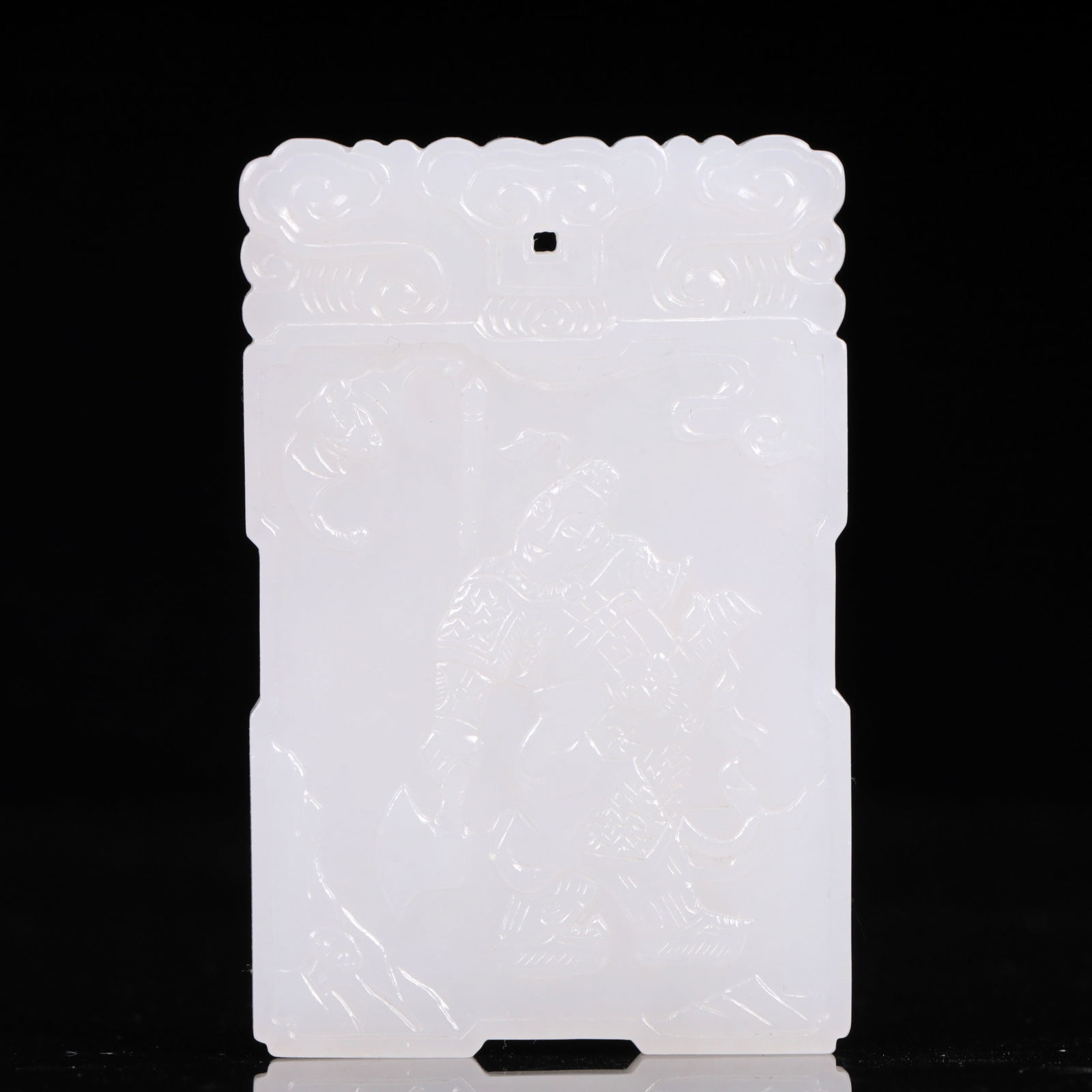 An Exquisite White Jade Figure Pattern Pendant: An Exquisite White Jade Figure Pattern Pendant,Qing Dynasty, China,Size:2inx0.3inx3.1in,Weight:80g 白玉人物纹牌,中国清代