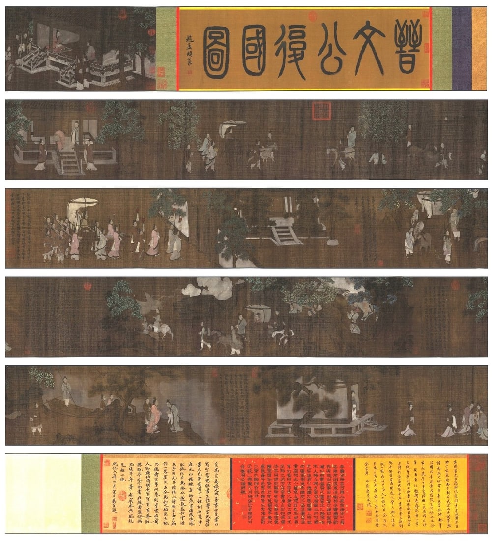 A Chinese Hand Scroll Ink Painting of Character and Story on Silk,Li Tang: A Chinese Hand Scroll Ink Painting of Character and Story on Silk,Li Tang,Size:(entirety)531.5inx13.8in 一幅中国水墨绢本人物故事