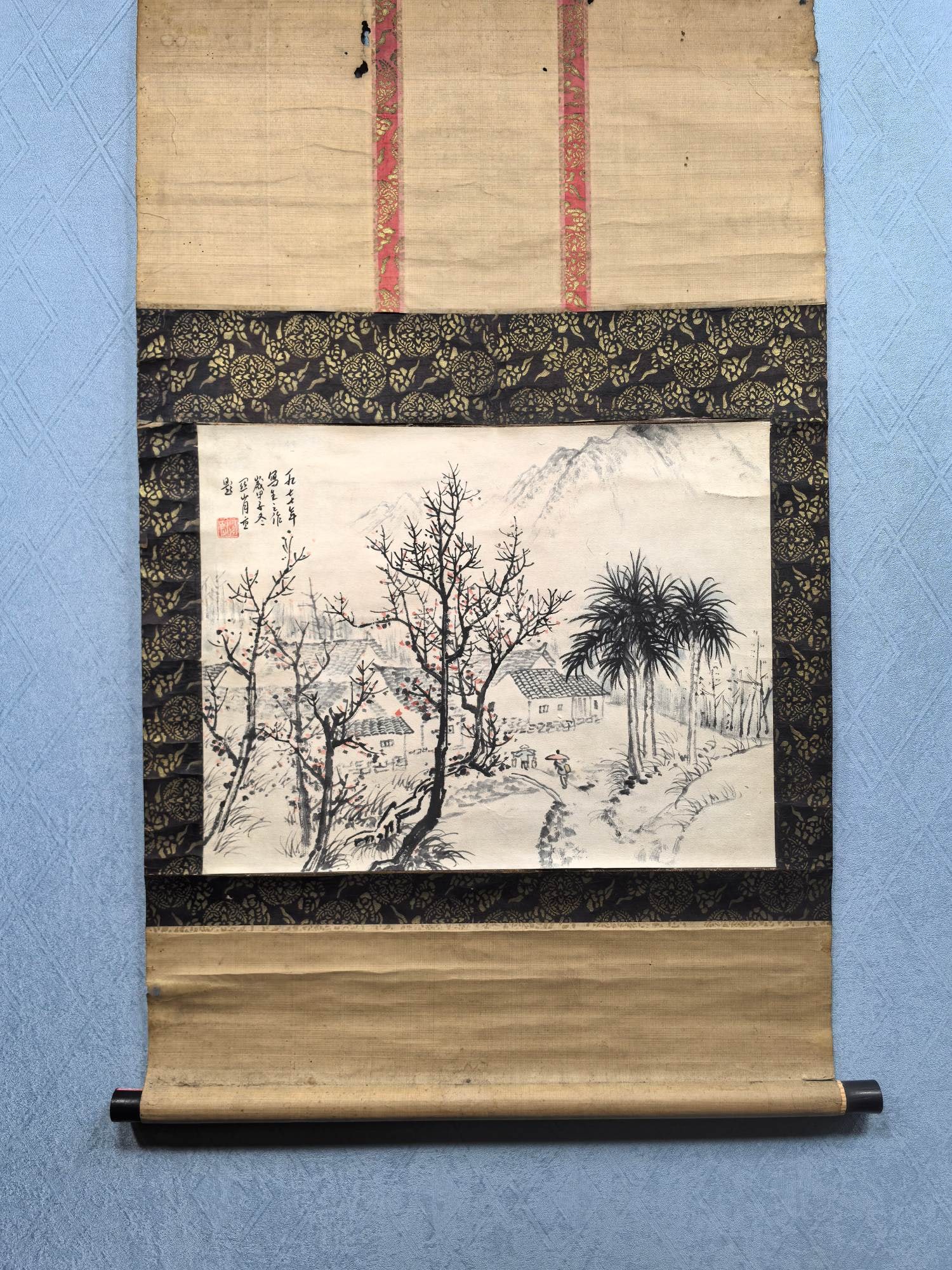 A Chinese Vertical Scroll Ink Painting of Landscape and Figure on Paper,Guan Shanyue: A Chinese Vertical Scroll Ink Painting of Landscape and Figure on Paper,Guan Shanyue,Size:17.4inx13.6in 一幅中国水墨山水人物画立