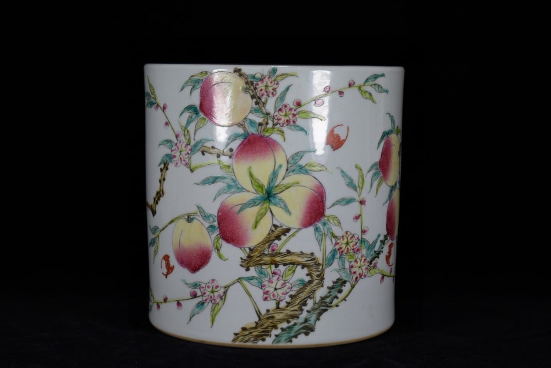 An Exquisite Famille-Rose Bats and Peach Pattern Brush Pot (1 of 9)