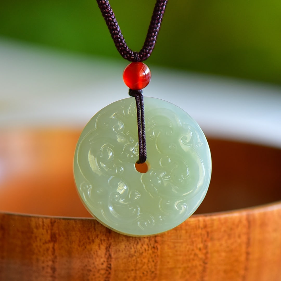 An Exquisite Greenish Jade Dragon Pattern Pendant: An Exquisite Greenish Jade Dragon Pattern Pendant,Size:30mmx30mm 青白玉龙纹吊坠