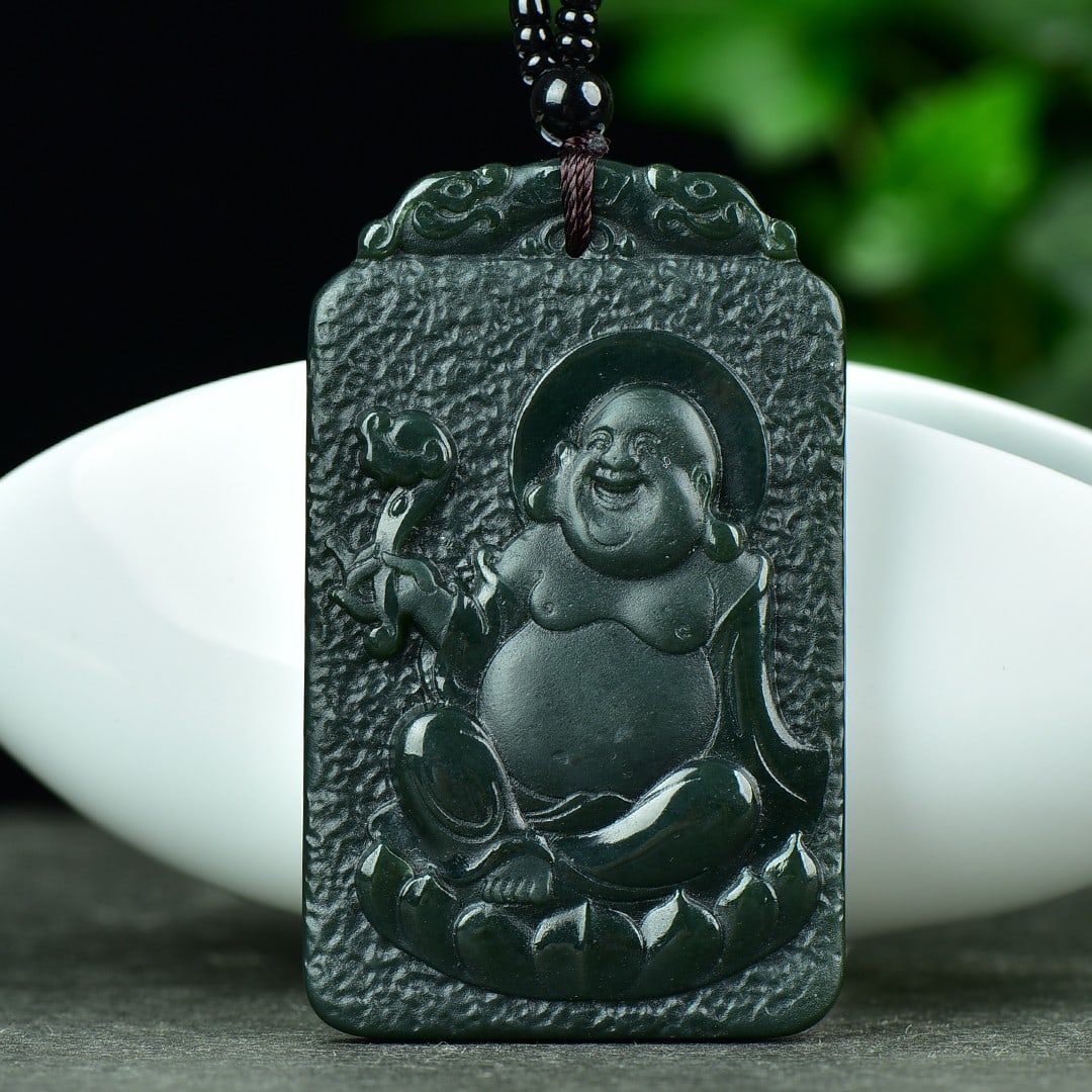 An Exquisite Sapphire Maitreya Buddha and Bird Pattern Pendant: An Exquisite Sapphire Maitreya Buddha and Bird Pattern Pendant,Size:40mmx64mm (寓意)吉祥 心怀天下 能容天下事 