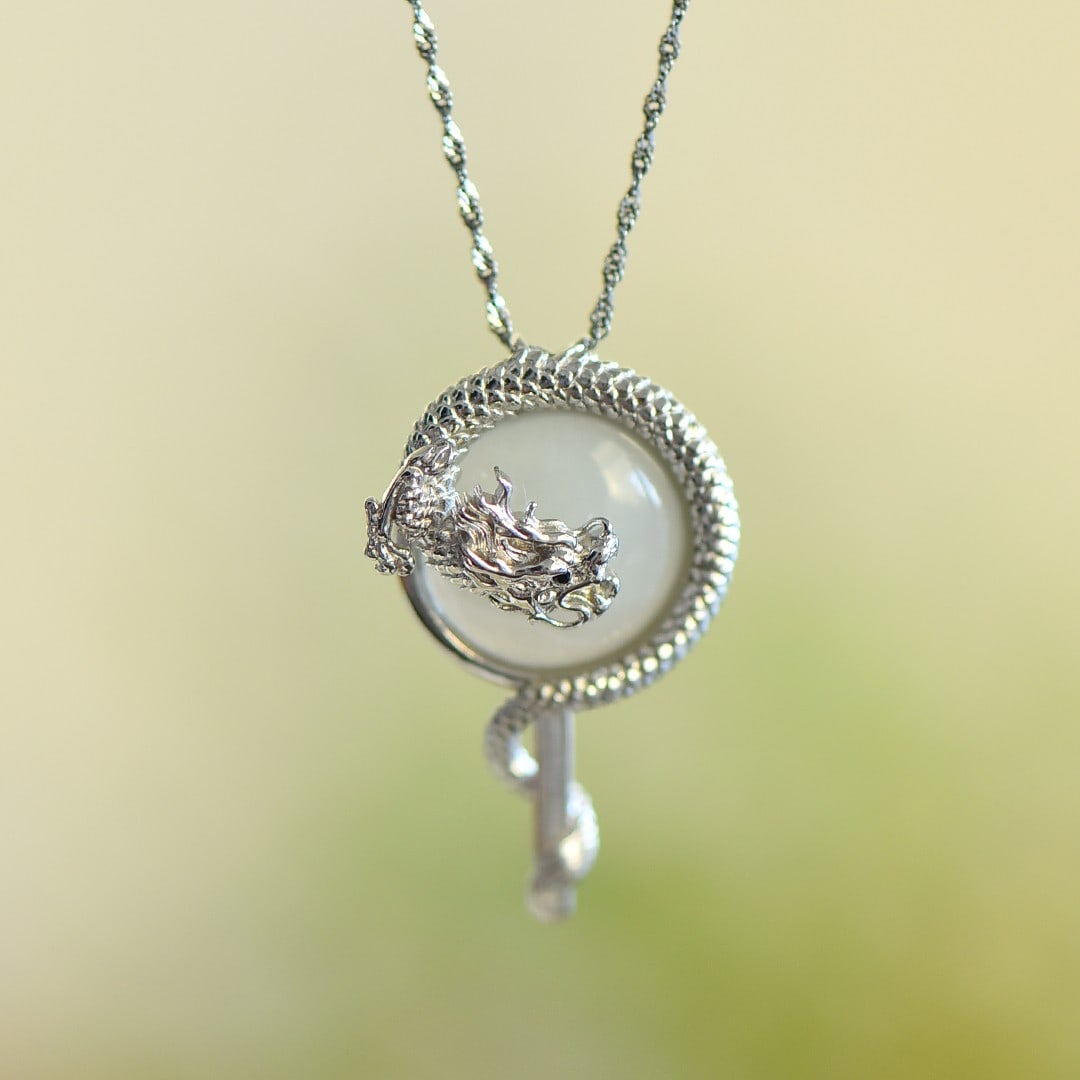 An Exquisite Sterling Silver Inlaid White Jade Pendant (1 of 5)