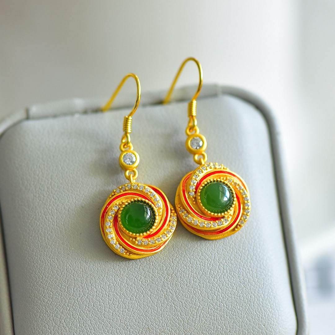 A Pair of Exquisite Sterling Silver-Gold Plated Inlaid Jasper Earrings,Inlaid Diamonds: A Pair of Exquisite Sterling Silver-Gold Plated Inlaid Jasper Earrings,Inlaid Diamonds,Size:6mmx6mm 