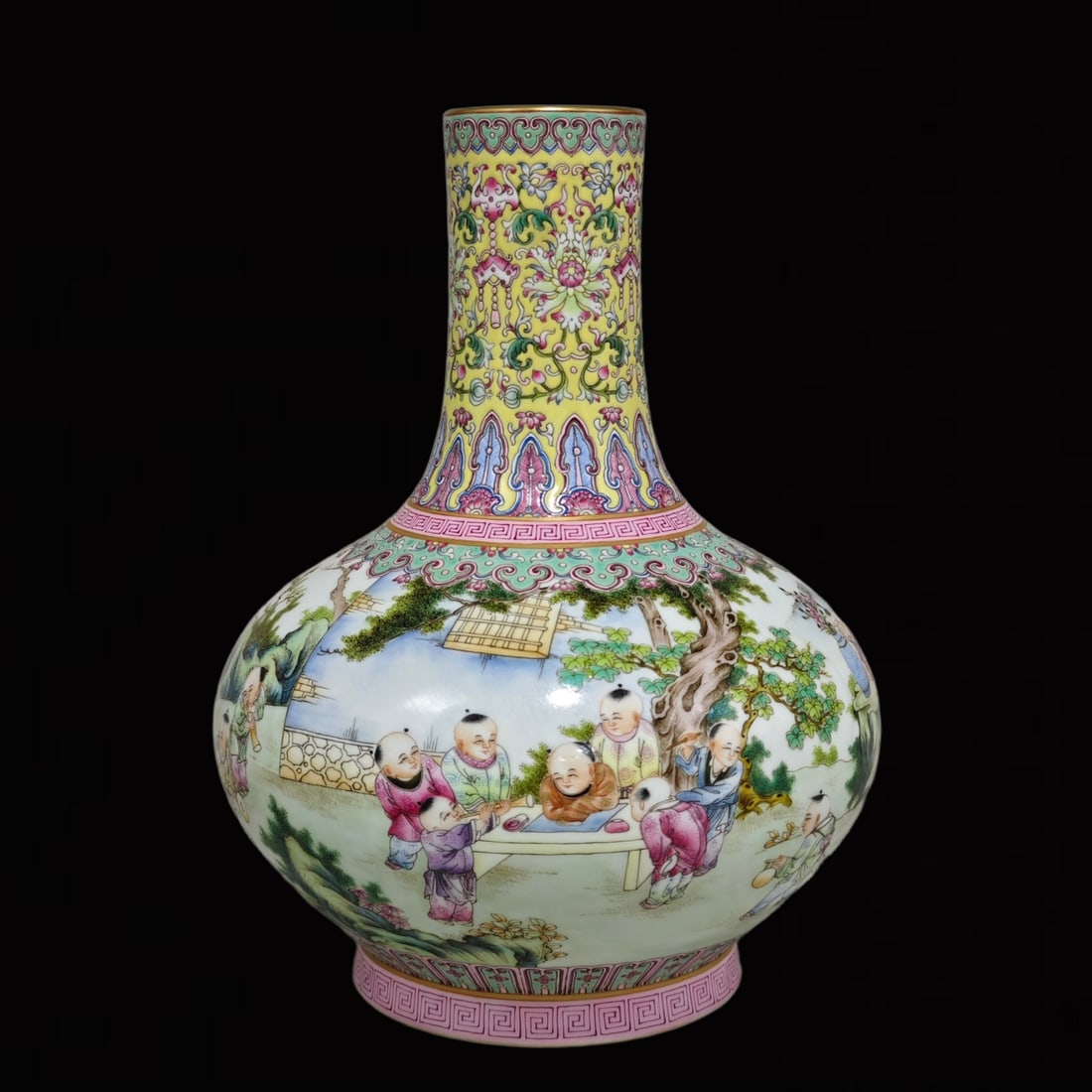 An Exquisite Yellow Ground Famille-Rose Character and Story Pattern Vase (1 of 7)