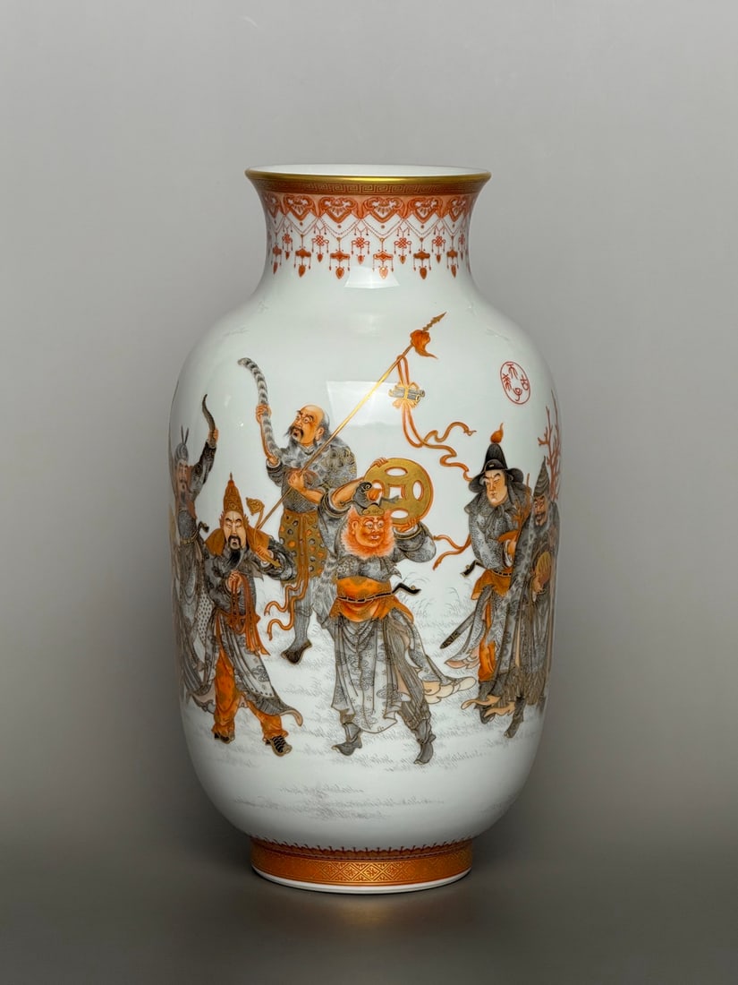 An Exquisite Iron-Red Ink Color Painted Gold Character and Story Pattern Vase,with poem: An Exquisite Iron-Red Ink Color Painted Gold Character and Story Pattern Vase,with poem,Qing Dynasty,China,Qianlong Six-character Mark,Size:12.3inx6.9in 矾红墨彩描金
