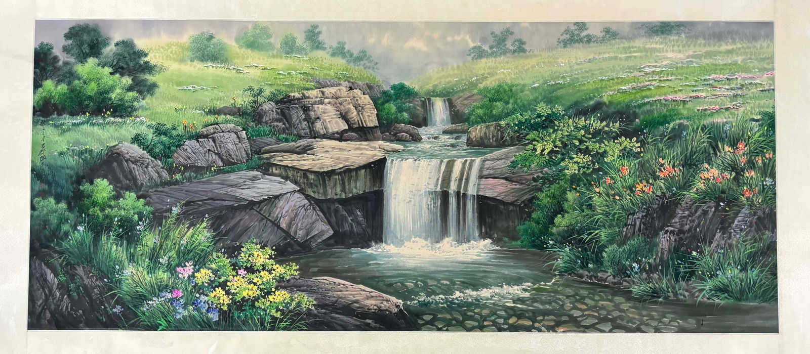 A Chinese Ink Painting of Landscape on Paper: A Chinese Ink Painting of Landscape on Paper,Zhang Daqian,Size:81.1inx33.9in 一幅中国水墨山水画,张大千