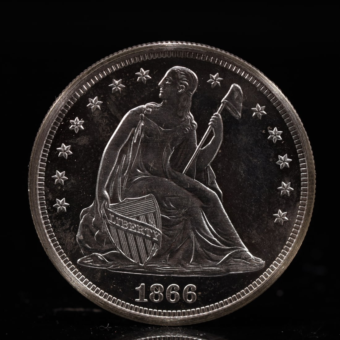 USA One Dollar 1866 Coin: American coin. IN GOD WE TRUST / LIBERTY / 1866 / UNITED STATES OF AMERICA / ONE DOL. Weight:26.9g.