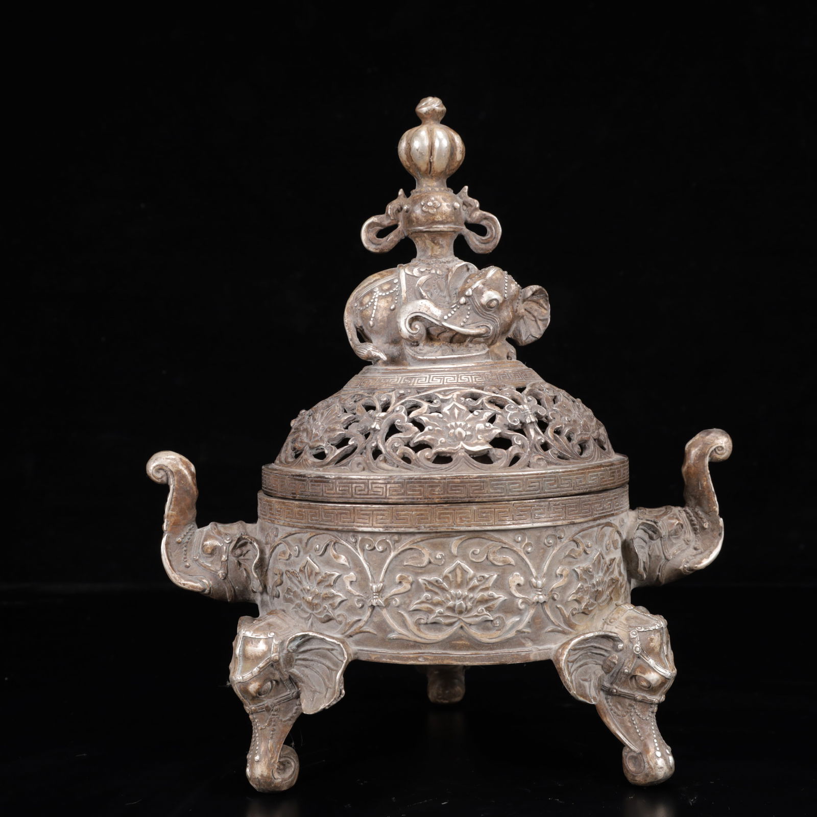 An Exquisite Silver Lotus Pattern Elephant-Ears and Beast-Ears Censer (1 of 15)