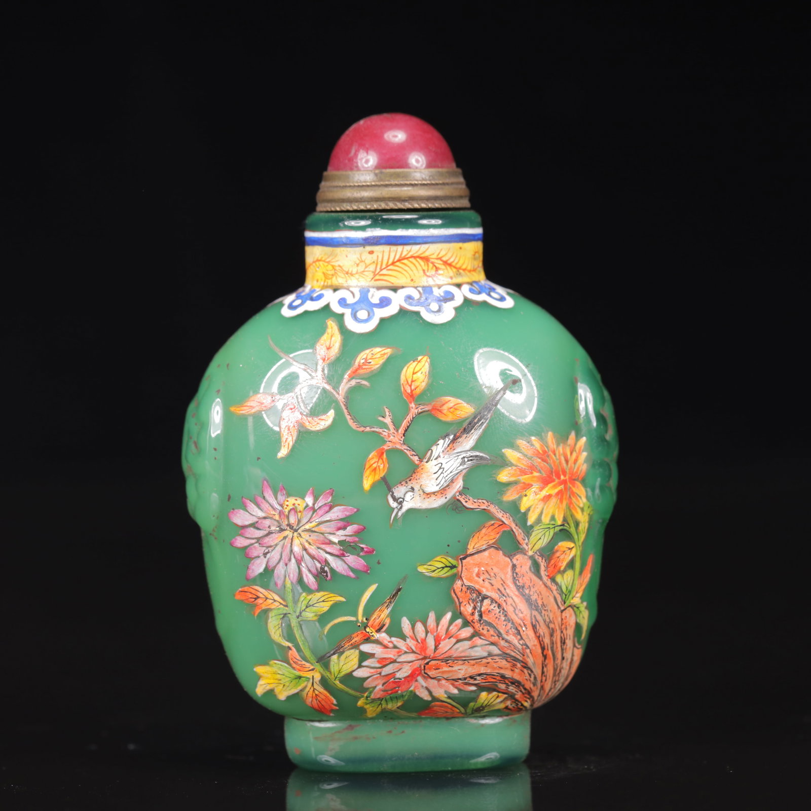 An Exquisite Glass Flower and Bird Pattern Snuff Bottle - 5
