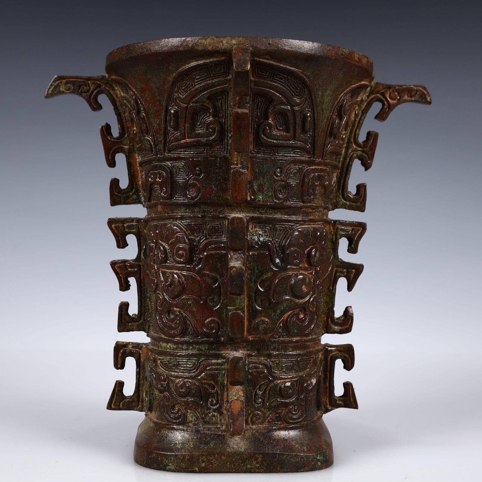 A Rare Bronze Beast-Face Pattern Zun - 5