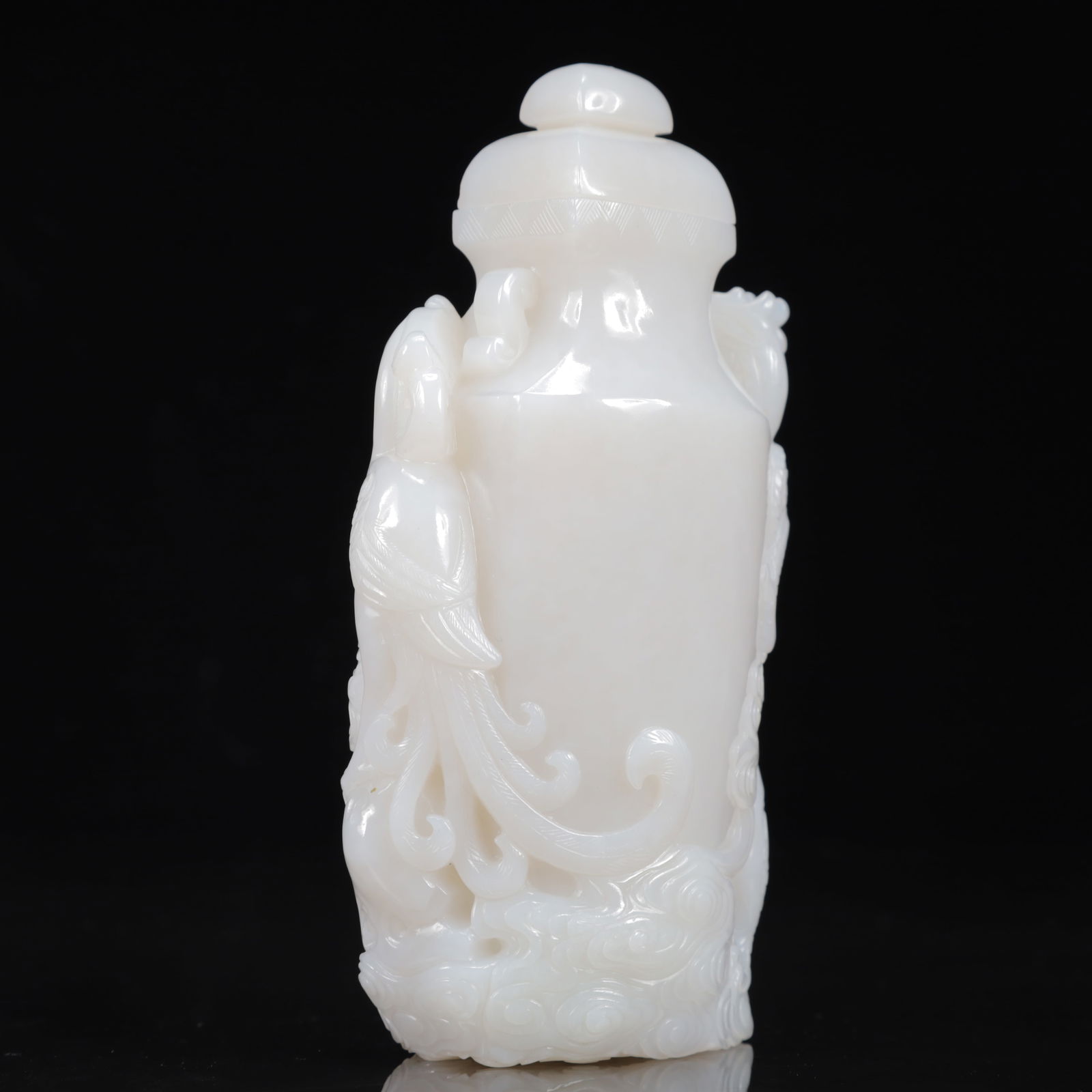 An Exquisite White Jade Dragon Pattern Vase - 8