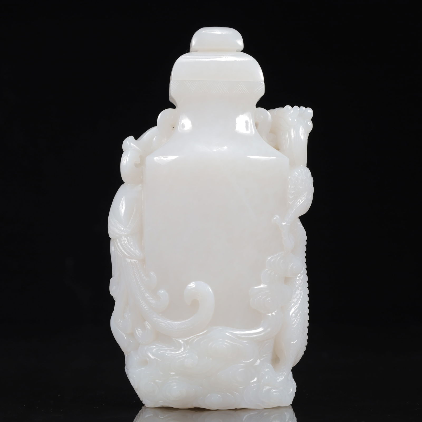 An Exquisite White Jade Dragon Pattern Vase - 9