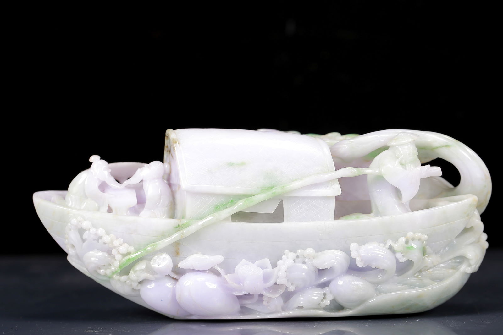 An Exquisite Jadeite Figure Rowing Ornament (1 of 9)