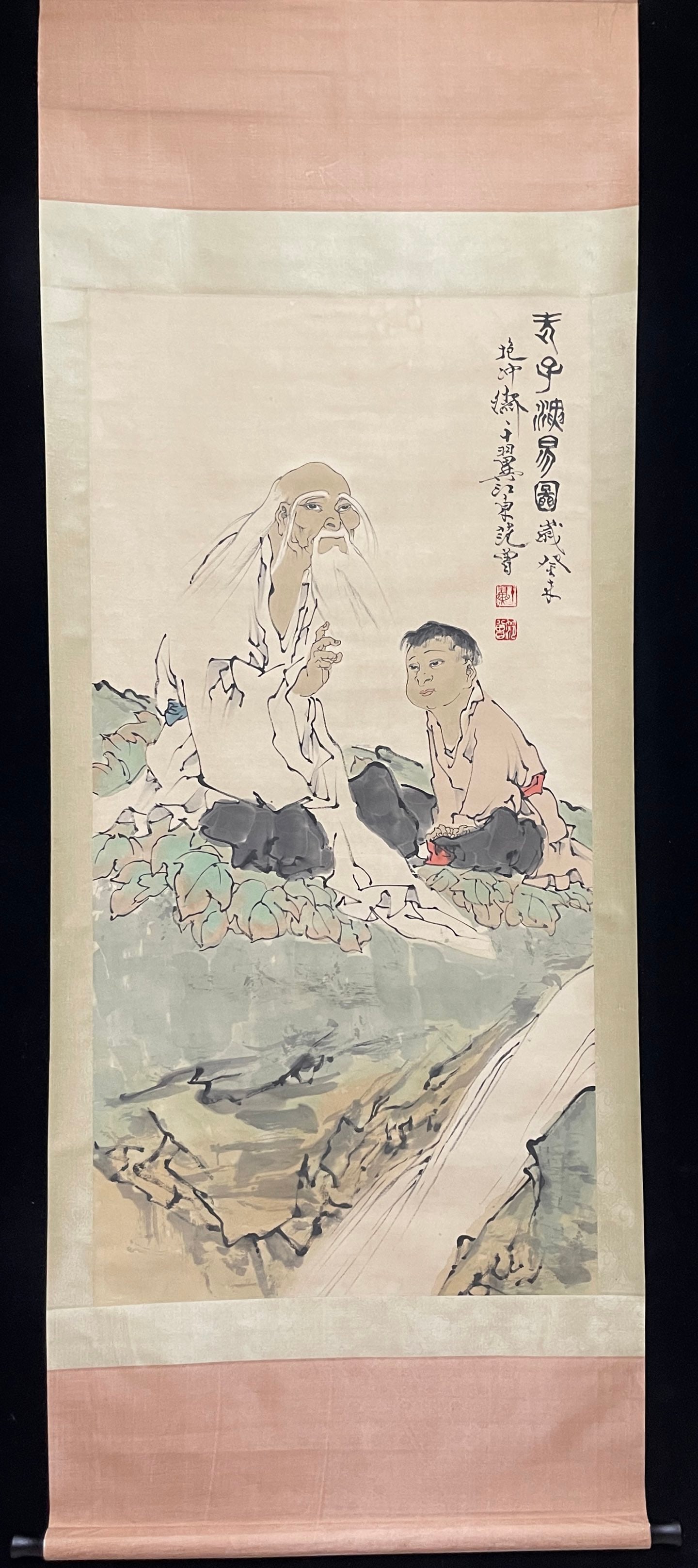A Chinese Vertical Scroll Ink Painting of Figure and Story on Paper (1 of 6)
