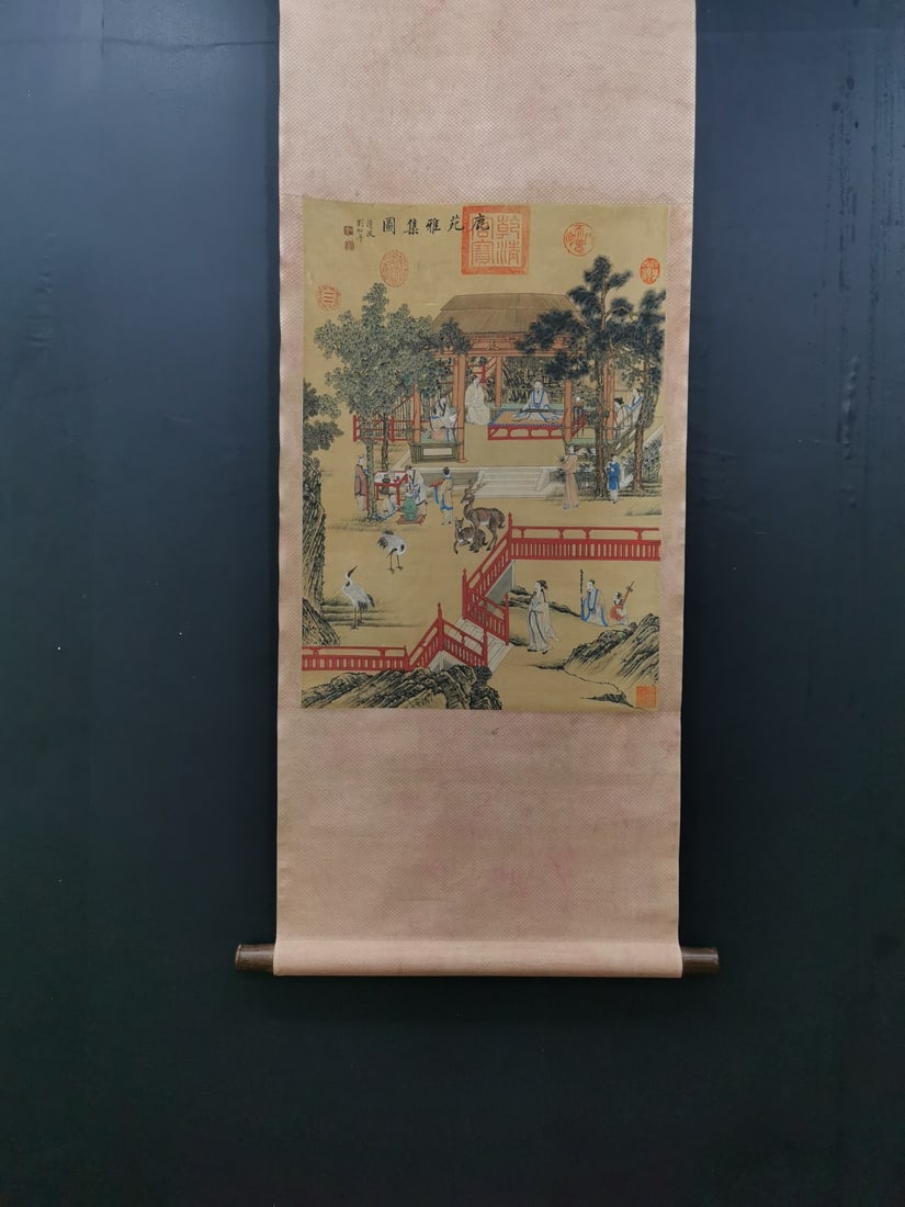 A Chinese Vertical Scroll Ink Painting of Character and Story on Silk: A Chinese Vertical Scroll Ink Painting of Character and Story on Silk,Liu Songnian,Size:24.4inx17.3in 一幅中国水墨绢本人物故事&#
