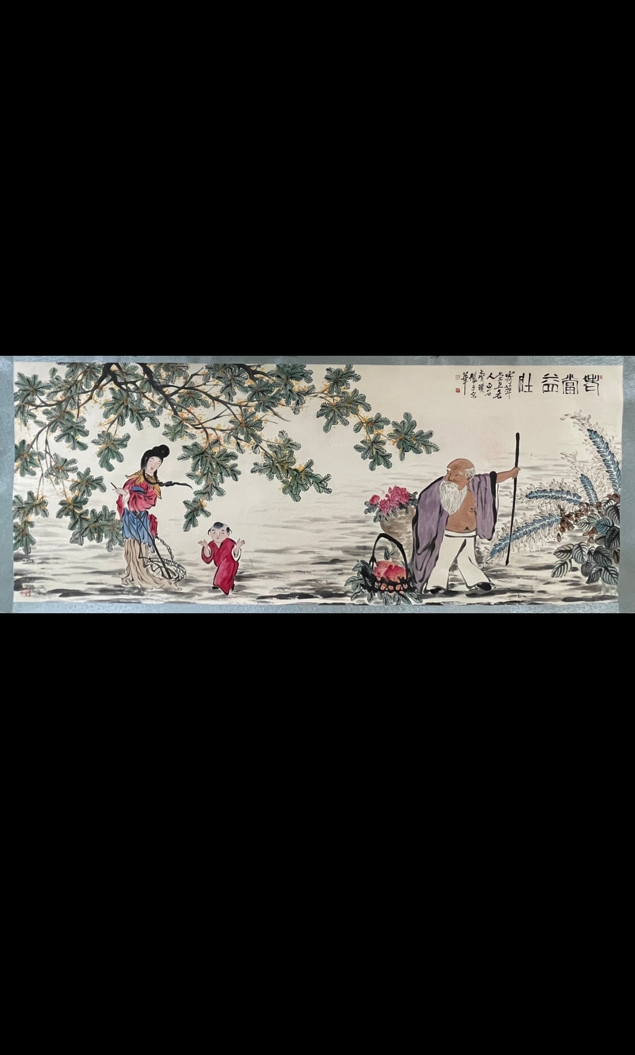 A Chinese Ink Painting of Figure and Story on Paper: A Chinese Ink Painting of Figure and Story on Paper,Qi Baishi,Size:55.1inx141.7in 一幅中国水墨人物故事画,齐白石