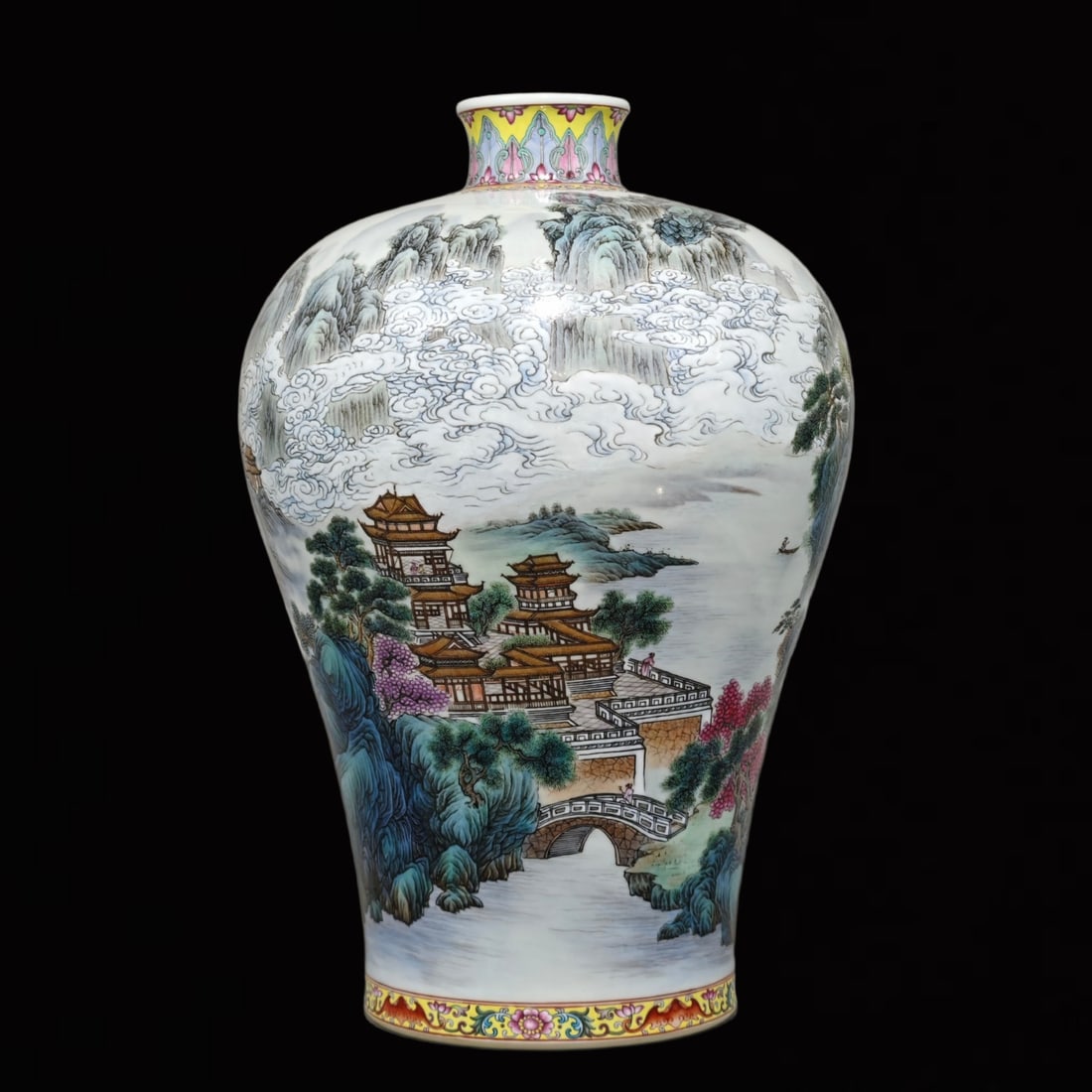 An Exquisite Famille-Rose Landscape and Figure Pattern Vase,with poem (1 of 9)