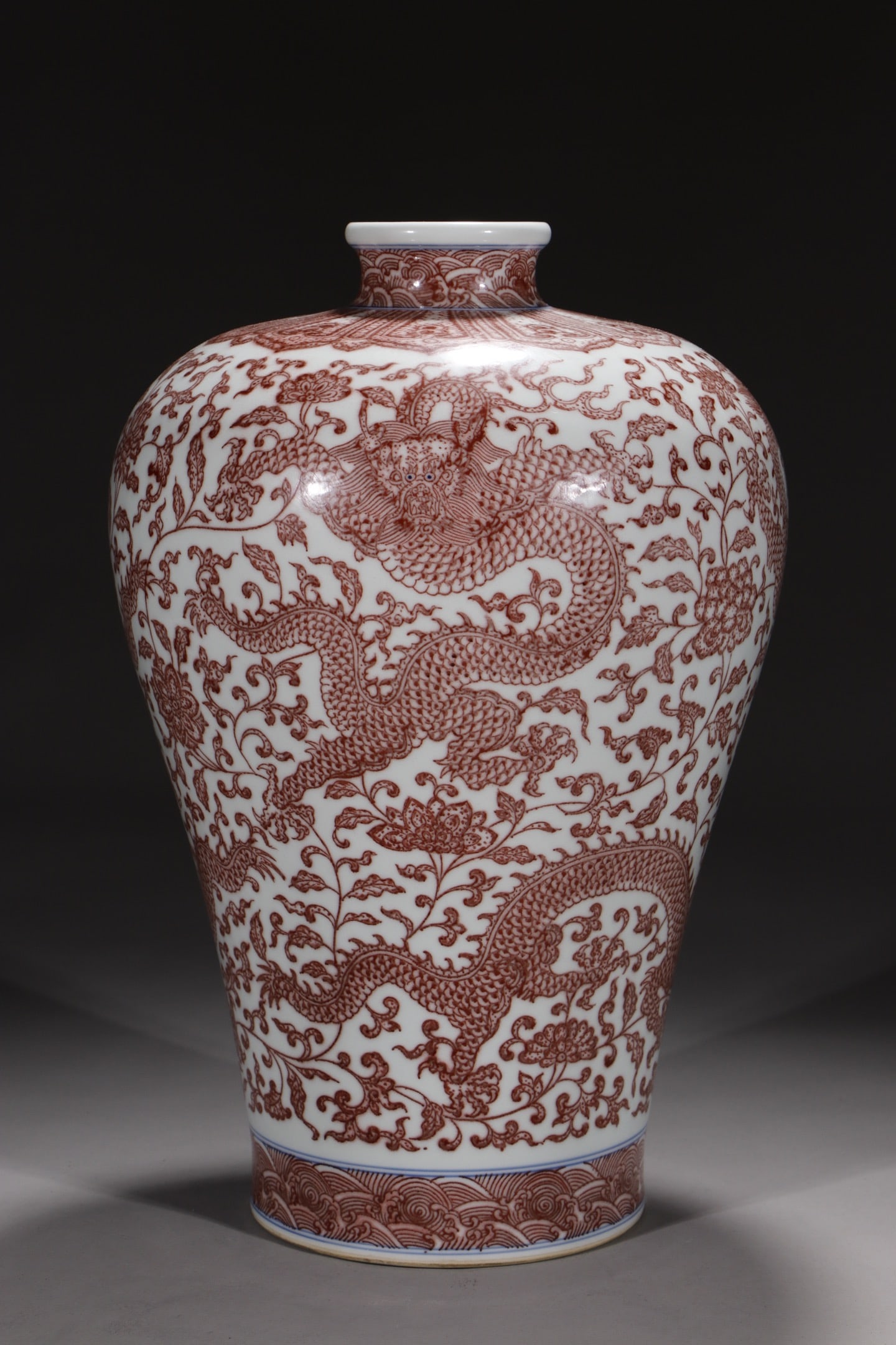 An Exquisite Underglaze-Red Lotus and Dragon Pattern Vase (1 of 9)