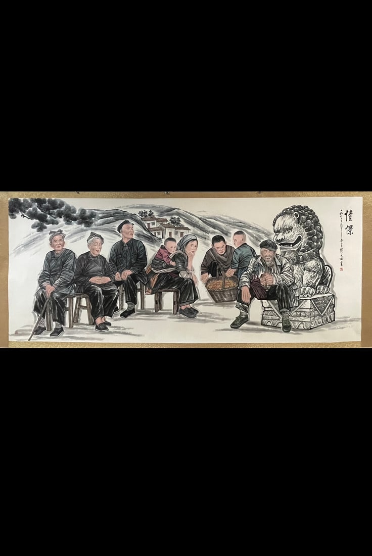 A Chinese Ink Painting of Figure and Story on Paper: A Chinese Ink Painting of Figure and Story on Paper,Liu Wenxi,Size:55.1inx141.7in 一幅中国水墨人物故事画,刘文西