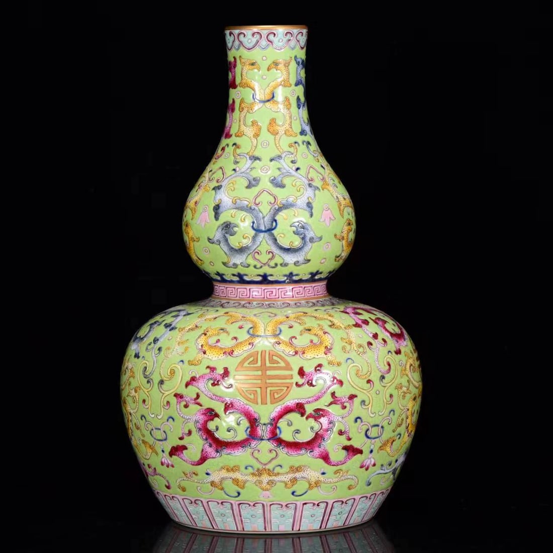 An Exquisite Famille-Rose Bats and Peach Pattern Gourd-Shaped Vase (1 of 9)