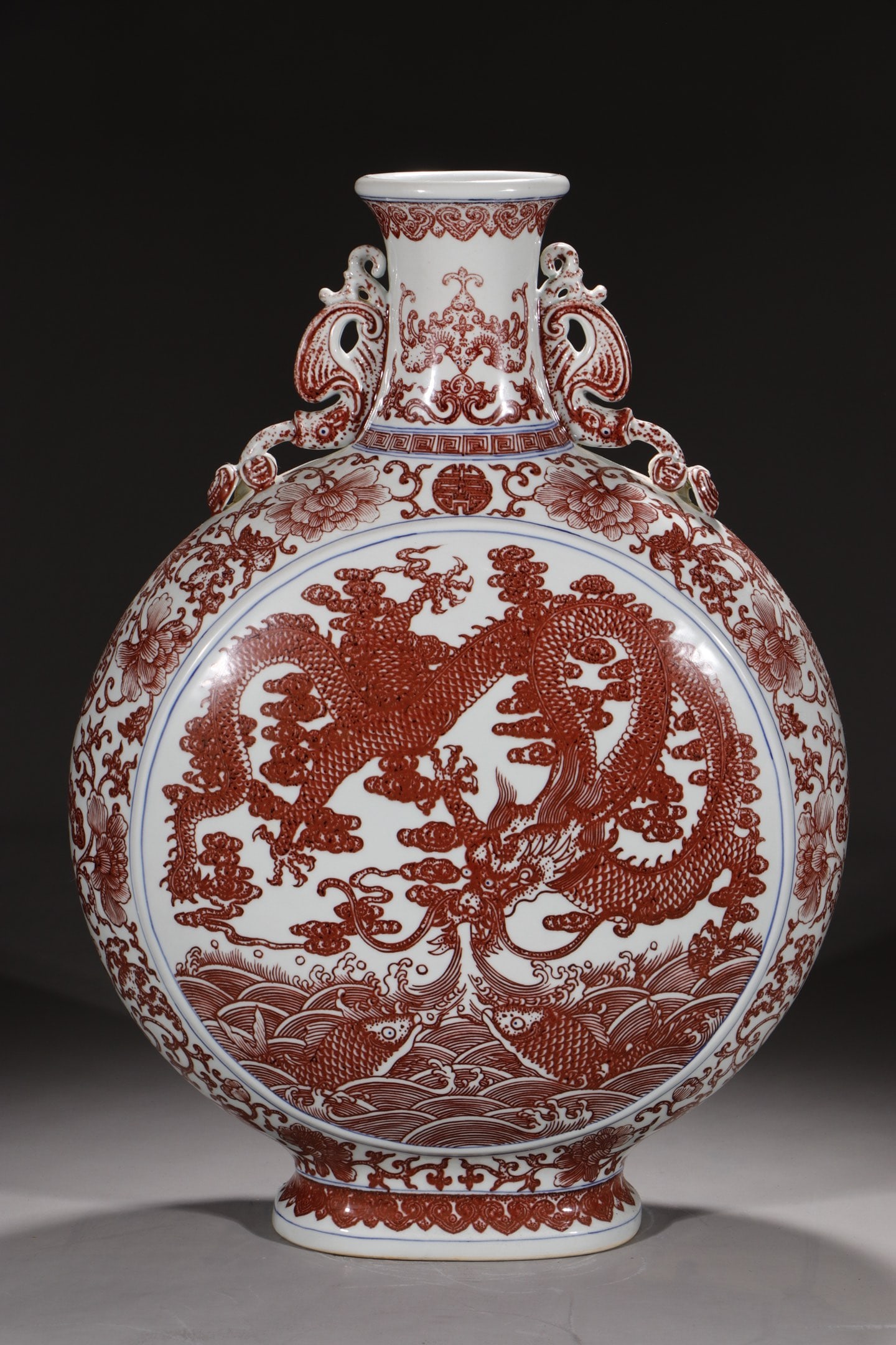 An Exquisite Underglaze-Red Seawater and Dragon Pattern Double-Ears Vase (1 of 9)