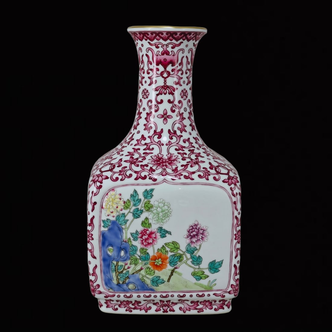 An Exquisite Ruby Red-Glazed Famille-Rose Flower Pattern Vase (1 of 7)