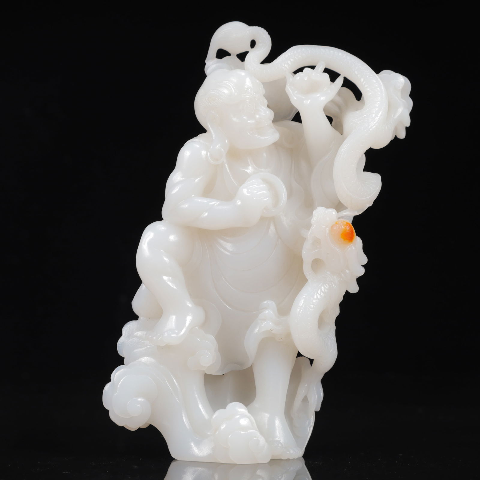 An Exquisite White Jade Statue of Arhat: An Exquisite White Jade Statue of Arhat,Qing Dynasty, China,Size:3.5inx1.6inx6.3in,Weight:607g 白玉罗汉像,中国清代
