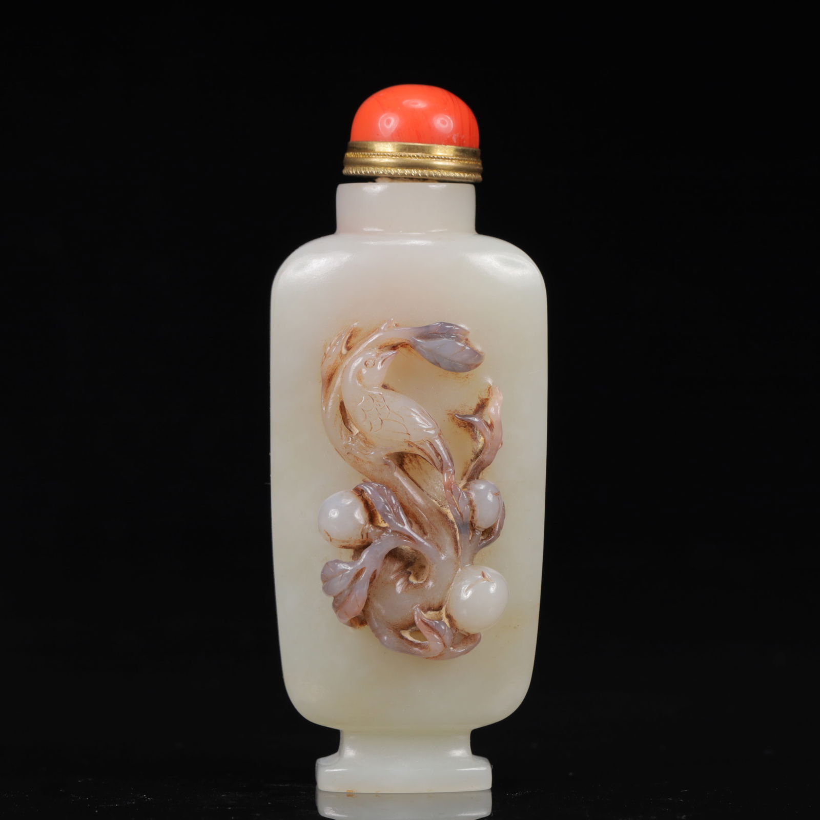 An Exquisite White Jade Flower and Bird Pattern Snuff Bottle (1 of 10)