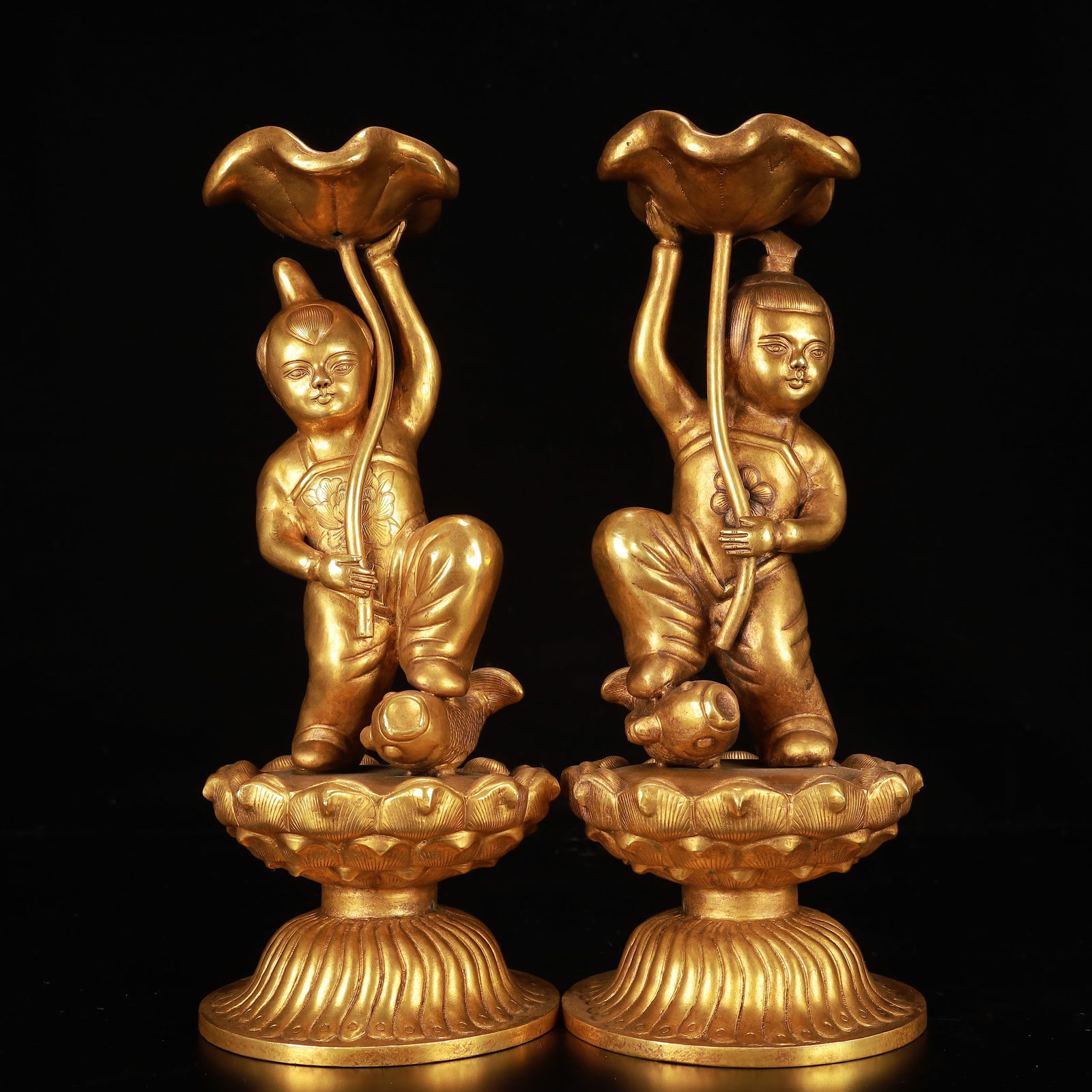 A Pair of Exquisite Gilt Bronze Figure Candlesticks (1 of 15)