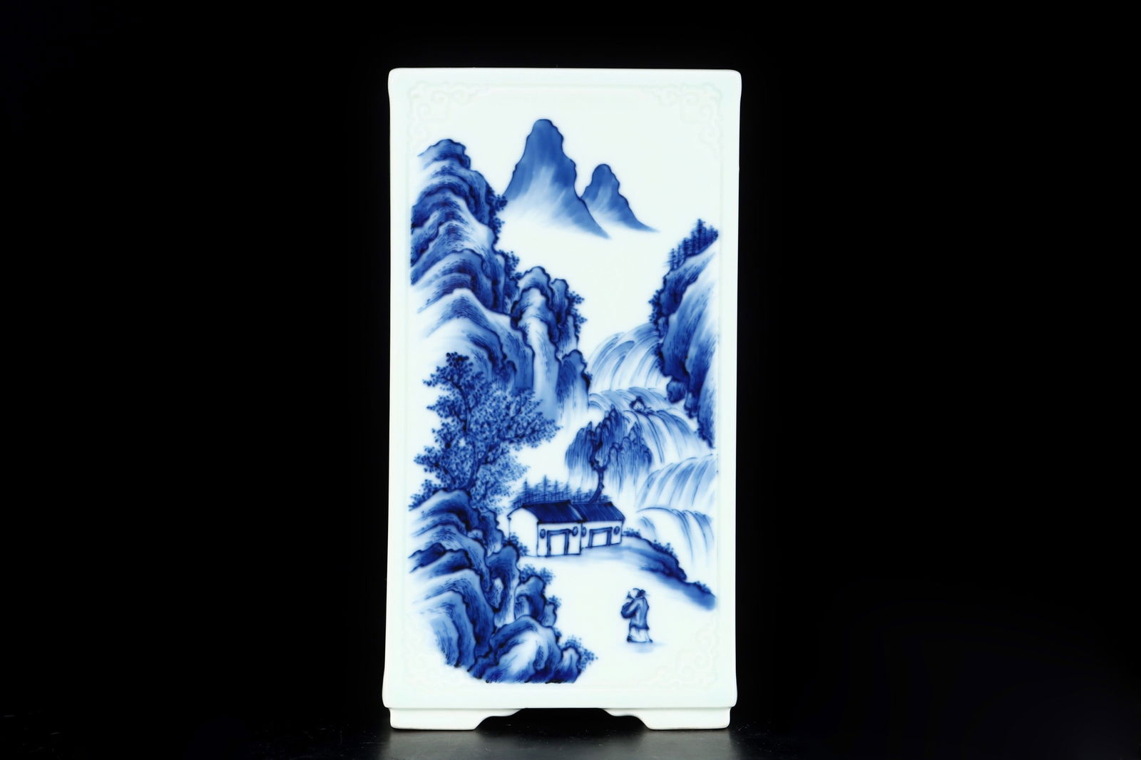 An Exquisite Blue and White Landscape and Figure Pattern Brush Pot: An Exquisite Blue and White Landscape and Figure Pattern Brush Pot,Qing Dynasty,China,Yongzheng Six-character Mark,Size:6.7inx3.5in 