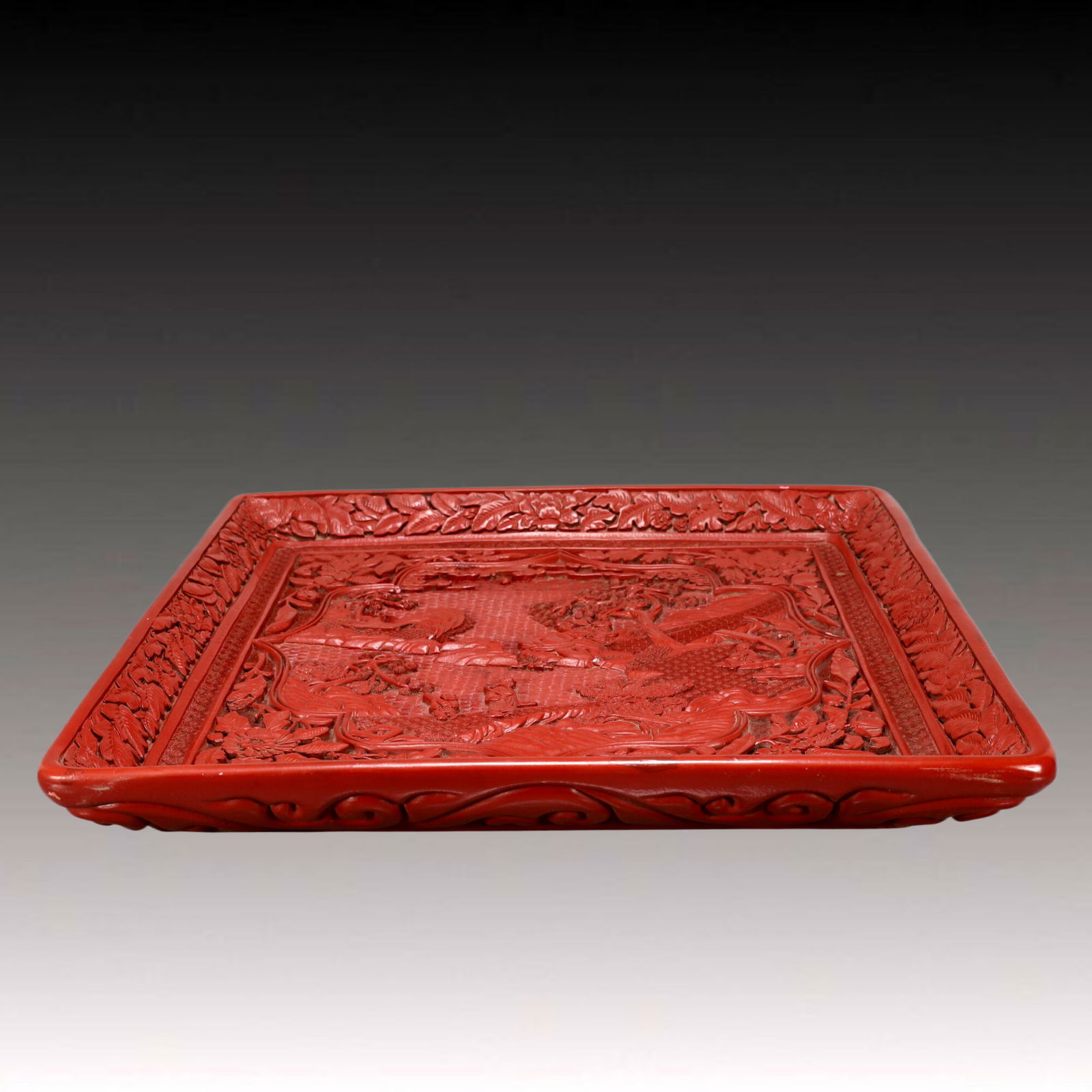 A Exquisite Carved Red Lacquer Landscape and Figure Pattern Plate (1 of 10)