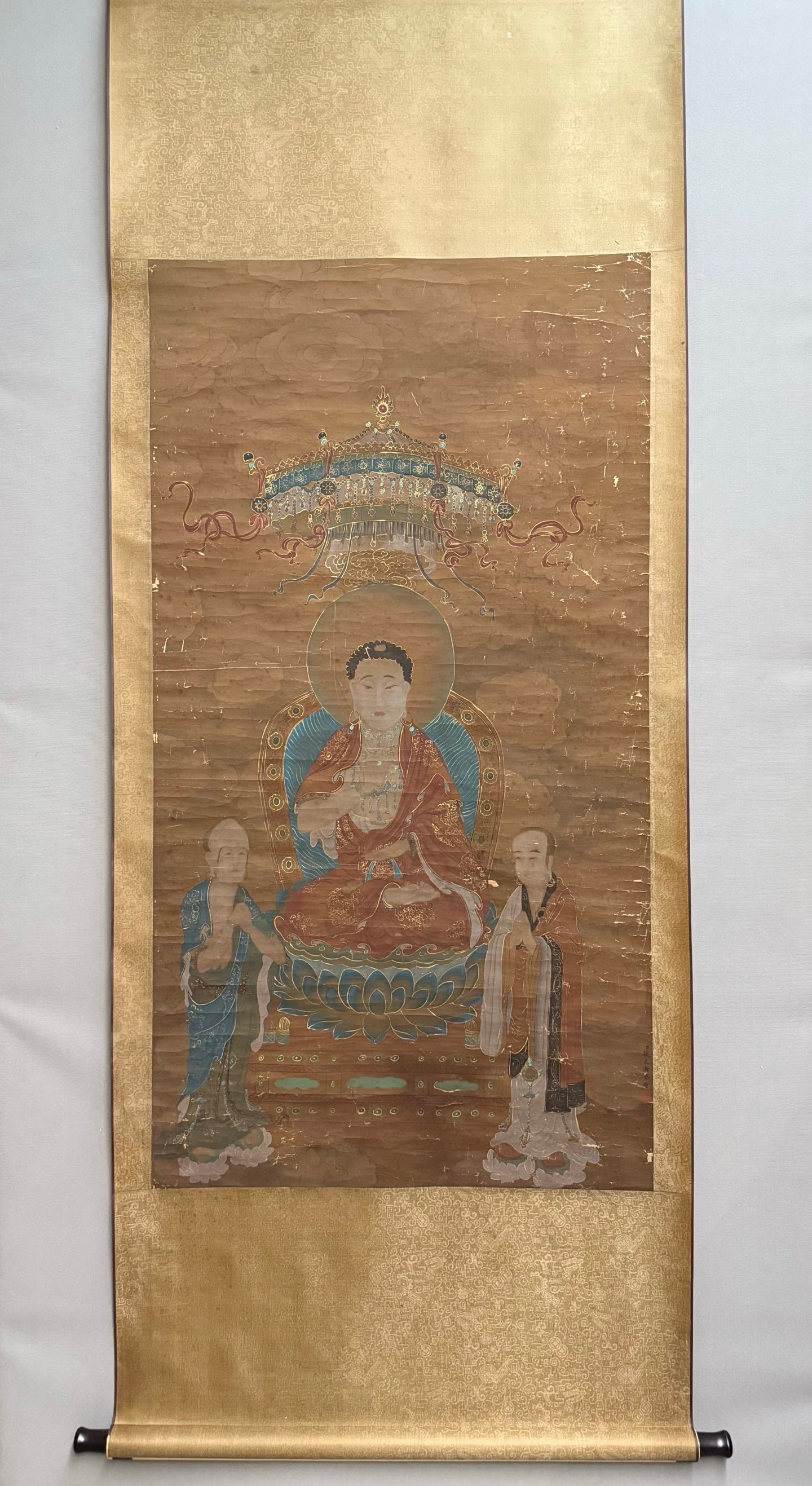 A Chinese Vertical Scroll Ink Painting of Figure on Silk: A Chinese Vertical Scroll Ink Painting of Figure on Silk,Yao Wenhan,Size:50.8inx27.2in 一幅中国水墨绢本人物画立轴,姚