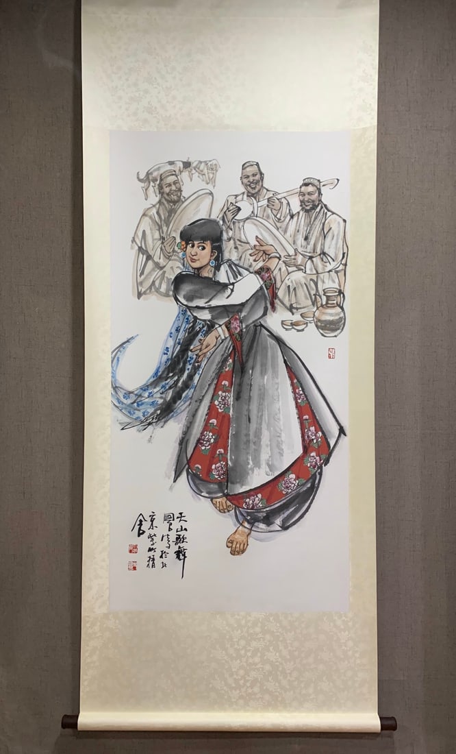 A Chinese Vertical Scroll Ink Painting of Figure on Paper: A Chinese Vertical Scroll Ink Painting of Figure on Paper,Shi Guoliang,Size:54.3inx27.2in 一幅中国水墨人物画立轴,史国ō
