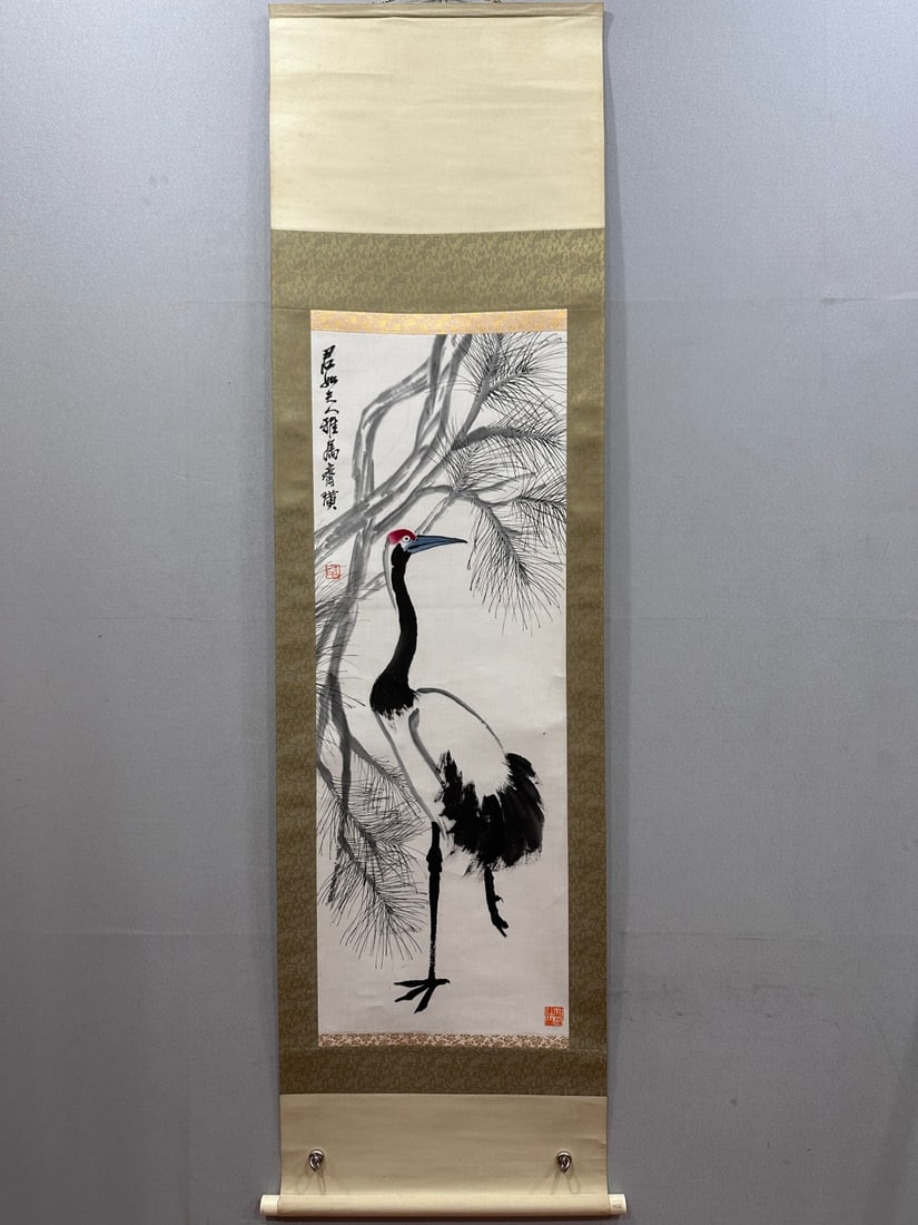 A Chinese Vertical Scroll Ink Painting of Crane on Paper (1 of 11)
