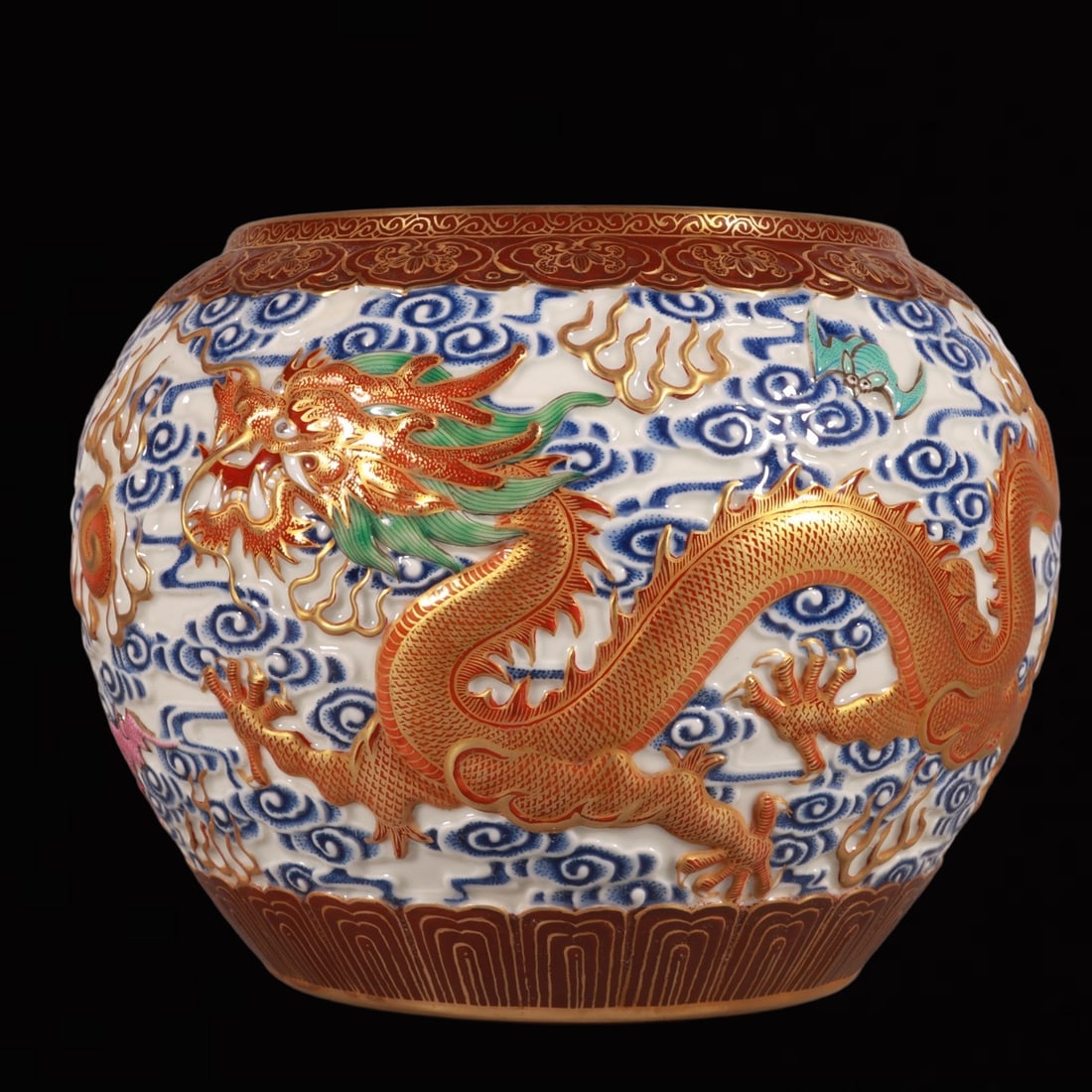 An Exquisite Doucai Painted Gold Auspicious Cloud and Dragon Pattern Brush Washer: An Exquisite Doucai Painted Gold Auspicious Cloud and Dragon Pattern Brush Washer,Qing Dynasty, China,Qianlong Six-character Mark,Size:5.3inx6.7in 