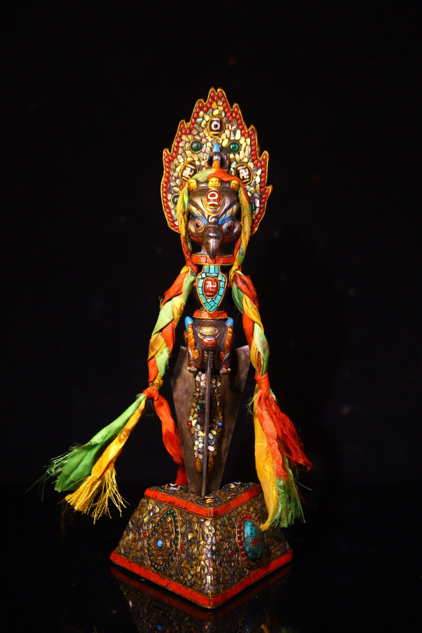 A Rare Bronze Inlaid Dzi Bead and Gems Roc Ritual Implement (1 of 9)