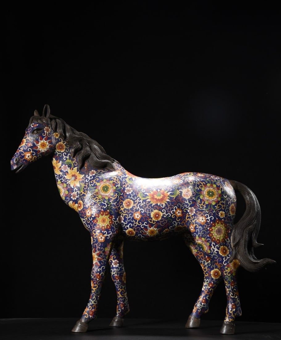 An Exquisite Cloisonne Lotus Pattern Horse Ornament (1 of 9)