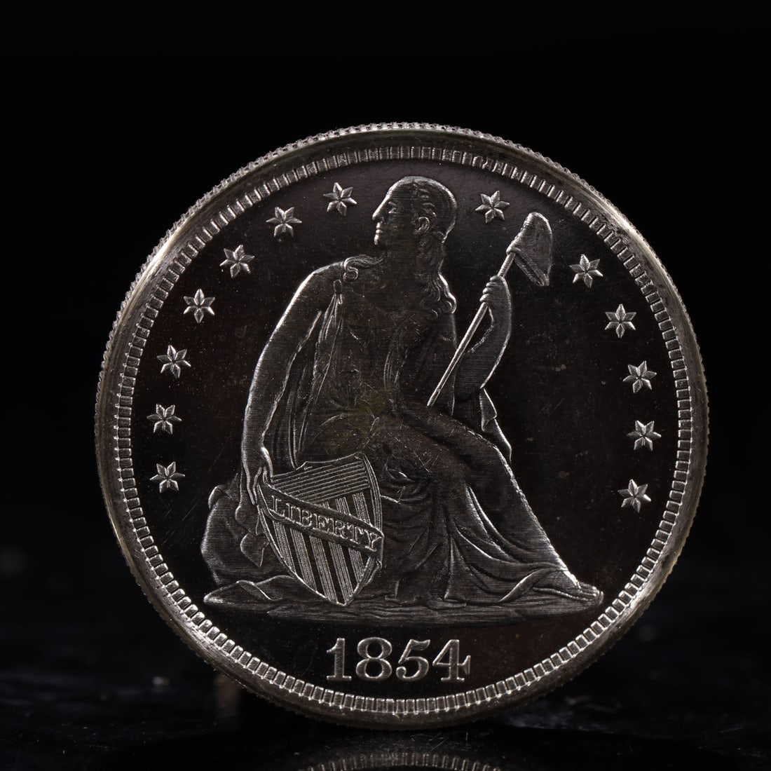 USA One Dollar 1854 Coin: American coin. IN GOD WE TRUST / LIBERTY / 1854 / UNITED STATES OF AMERICA / ONE DOL. Weight:26.9g.