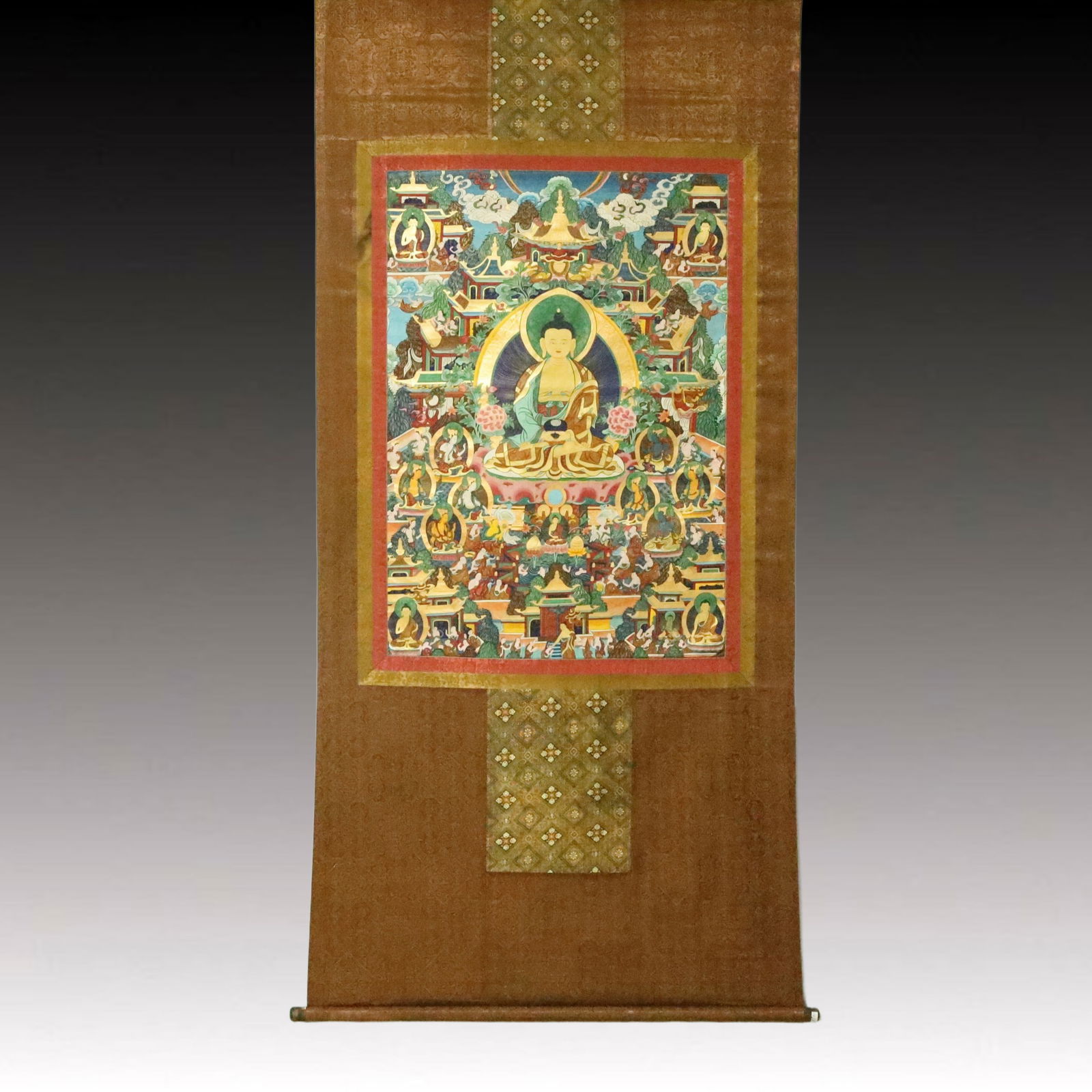 A Rare Brocade Painted Color Buddha Statue Tangka (1 of 15)