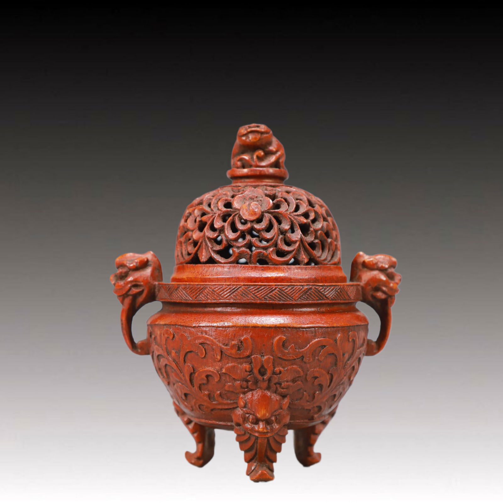 An Exquisite Bamboo Lotus Pattern Double-Ears and Tripod Censer (1 of 8)
