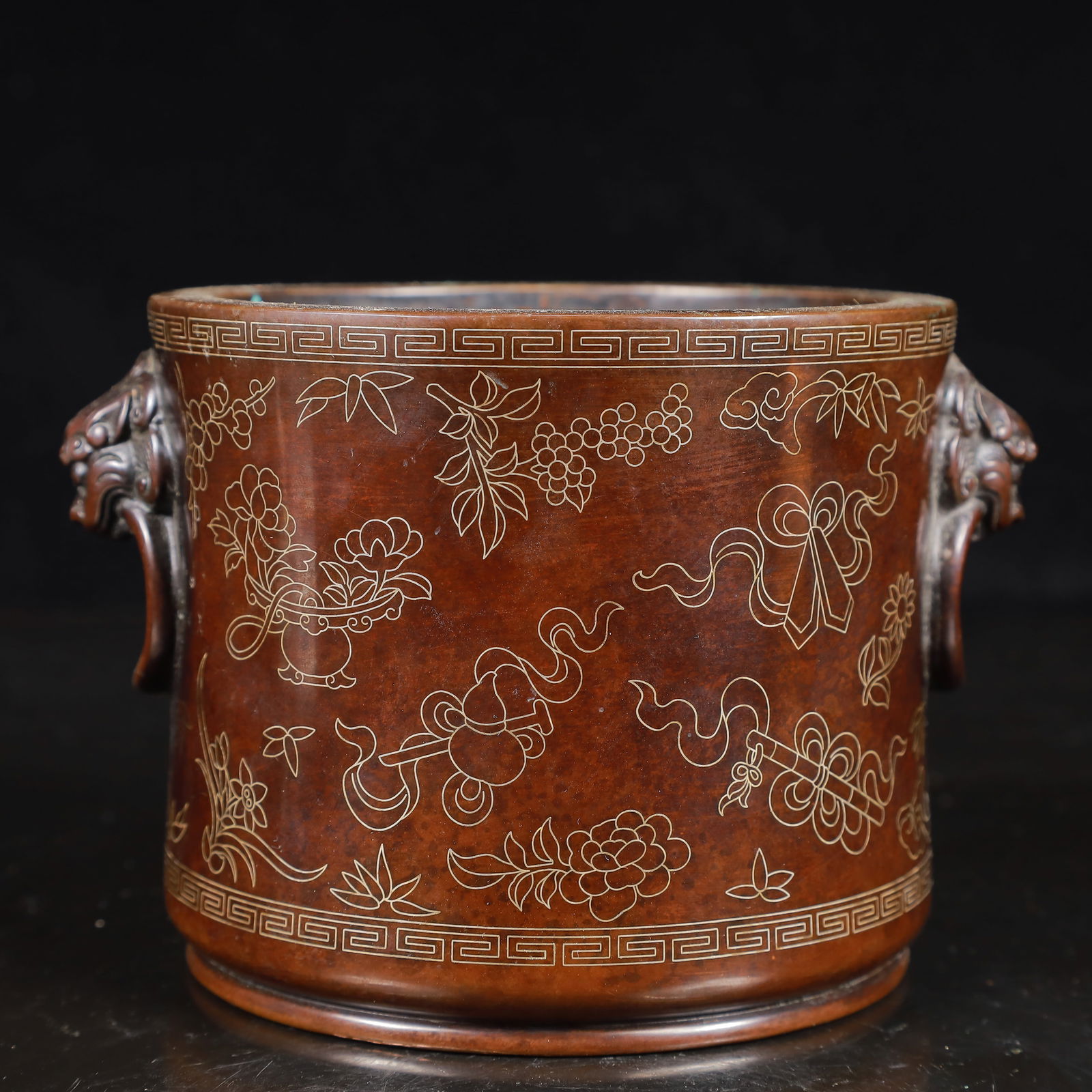 A Rare Bronze Eight Treasures Pattern Lion-Ears Censer (1 of 9)