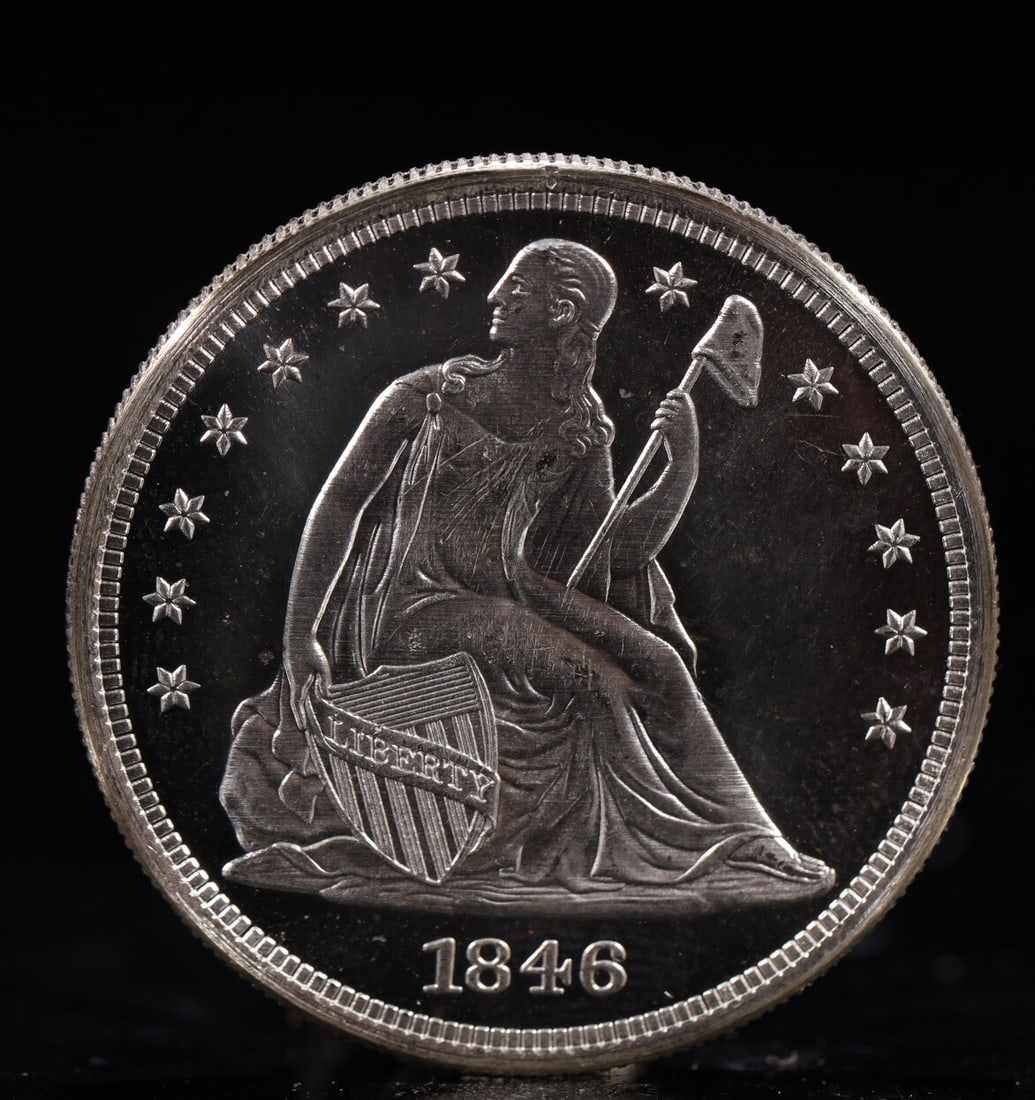 USA One Dollar 1846 Coin: American coin. IN GOD WE TRUST / LIBERTY / 1846 / UNITED STATES OF AMERICA / ONE DOL. Mint Mark: O.Weight:26.9g.