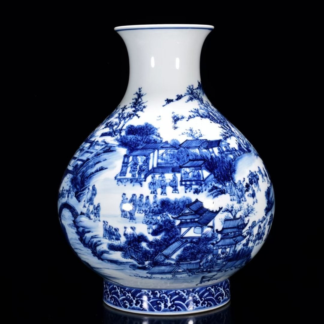 An Exquisite Blue and White Character and Story Pattern Vase: An Exquisite Blue and White Character and Story Pattern Vase,Qing Dynasty,China,Yongzheng Six-character Mark,Size:15.4inx11.8in 